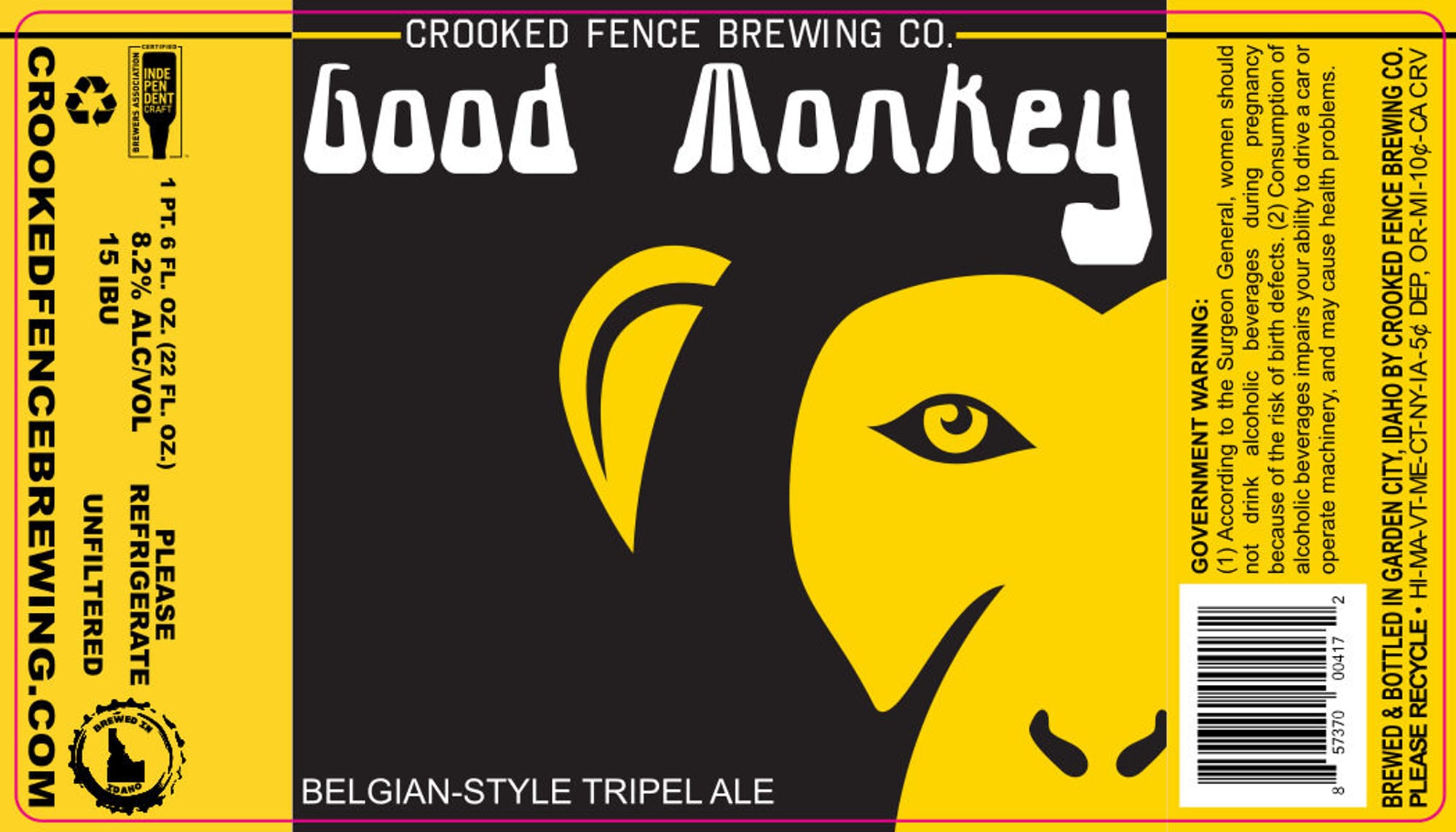 Good Monkey by Crooked Fence Brewing Co. - beer label