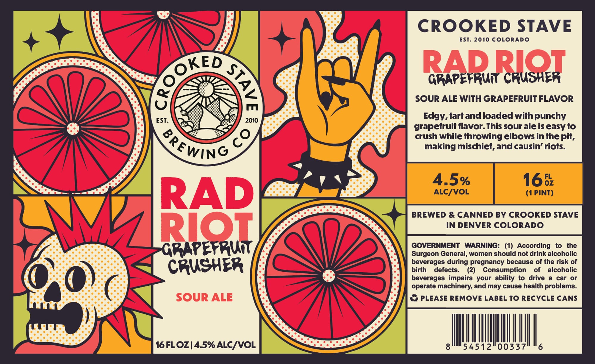 Rad Riot Grapefruit Crusher by Crooked Stave Brewing Co. - beer label