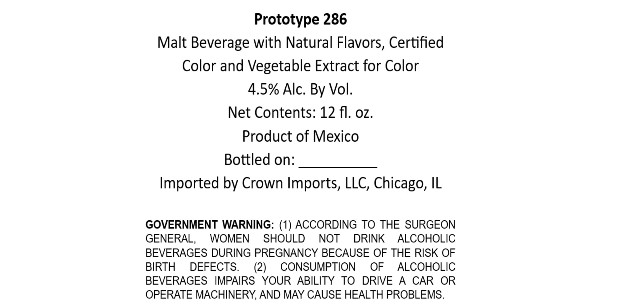 Prototype 286 by Crown Imports, LLC - beer label