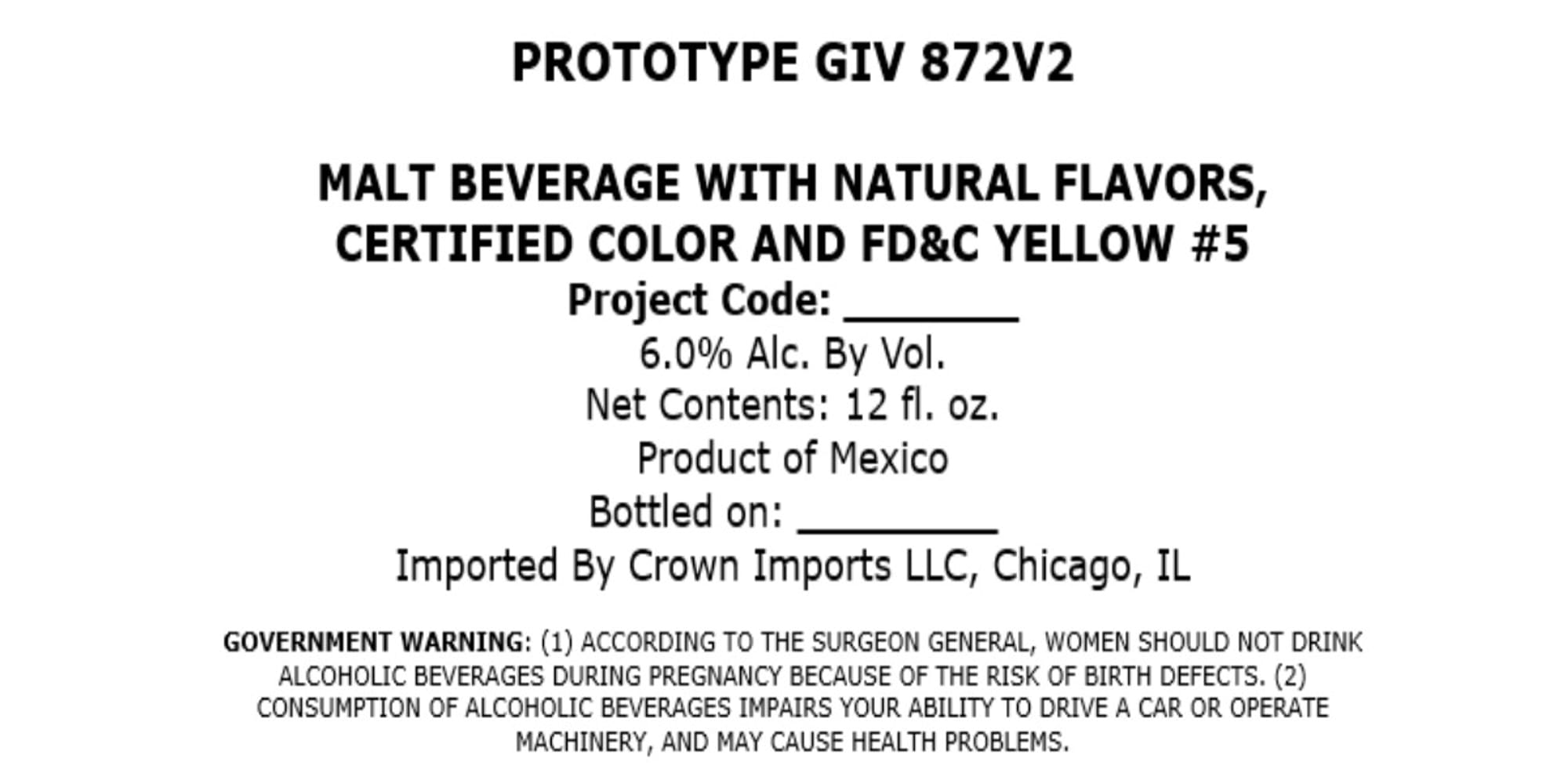 Prototype Giv 872V2 by Crown Imports LLC - beer label