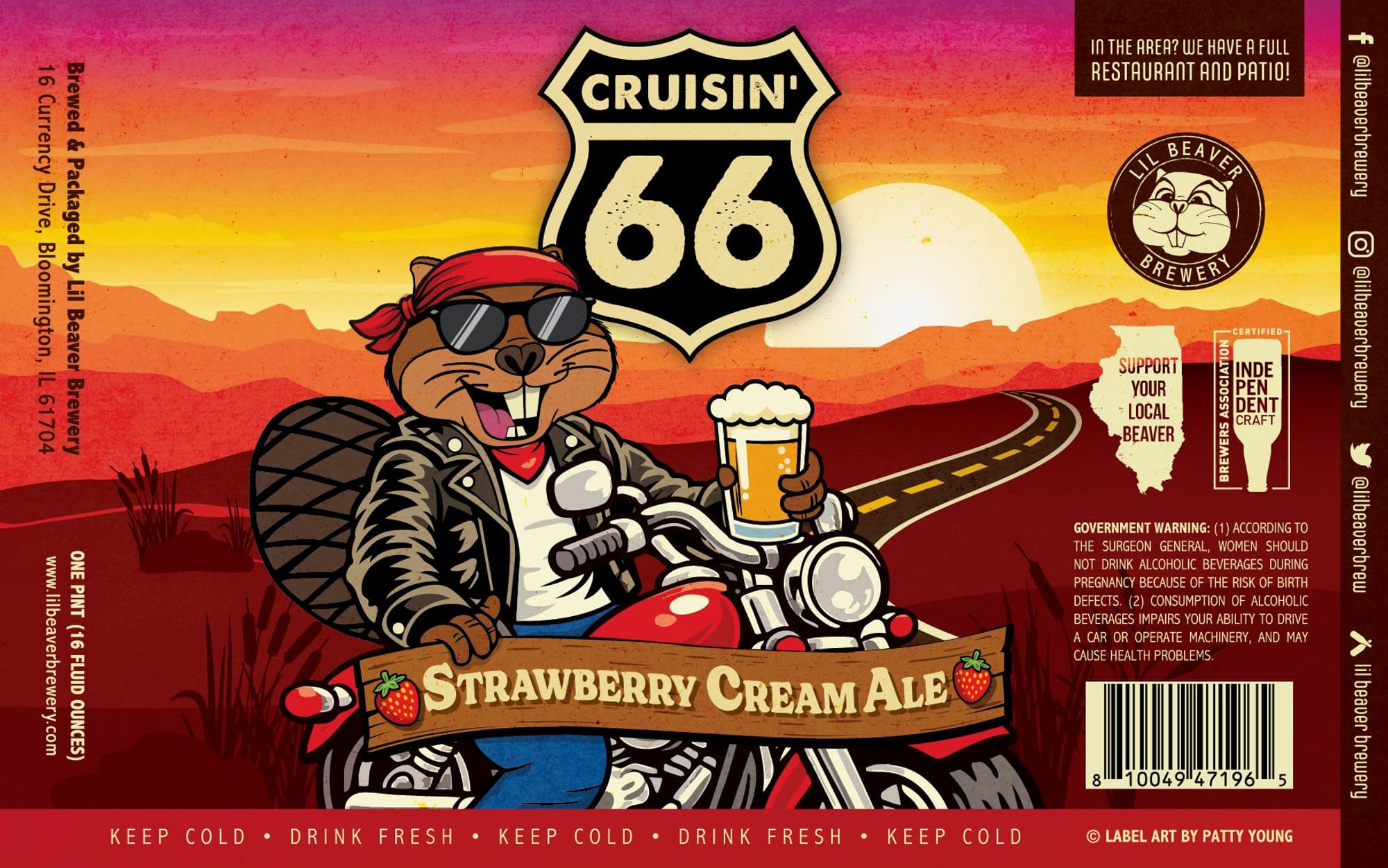 Cruisin’ Strawberry Cream Ale by Lil Beaver Brewery - beer label