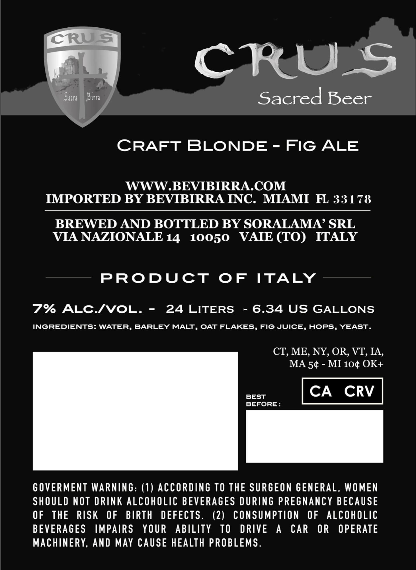 Crus Sacra Birra by Bevivirra Inc. - beer label