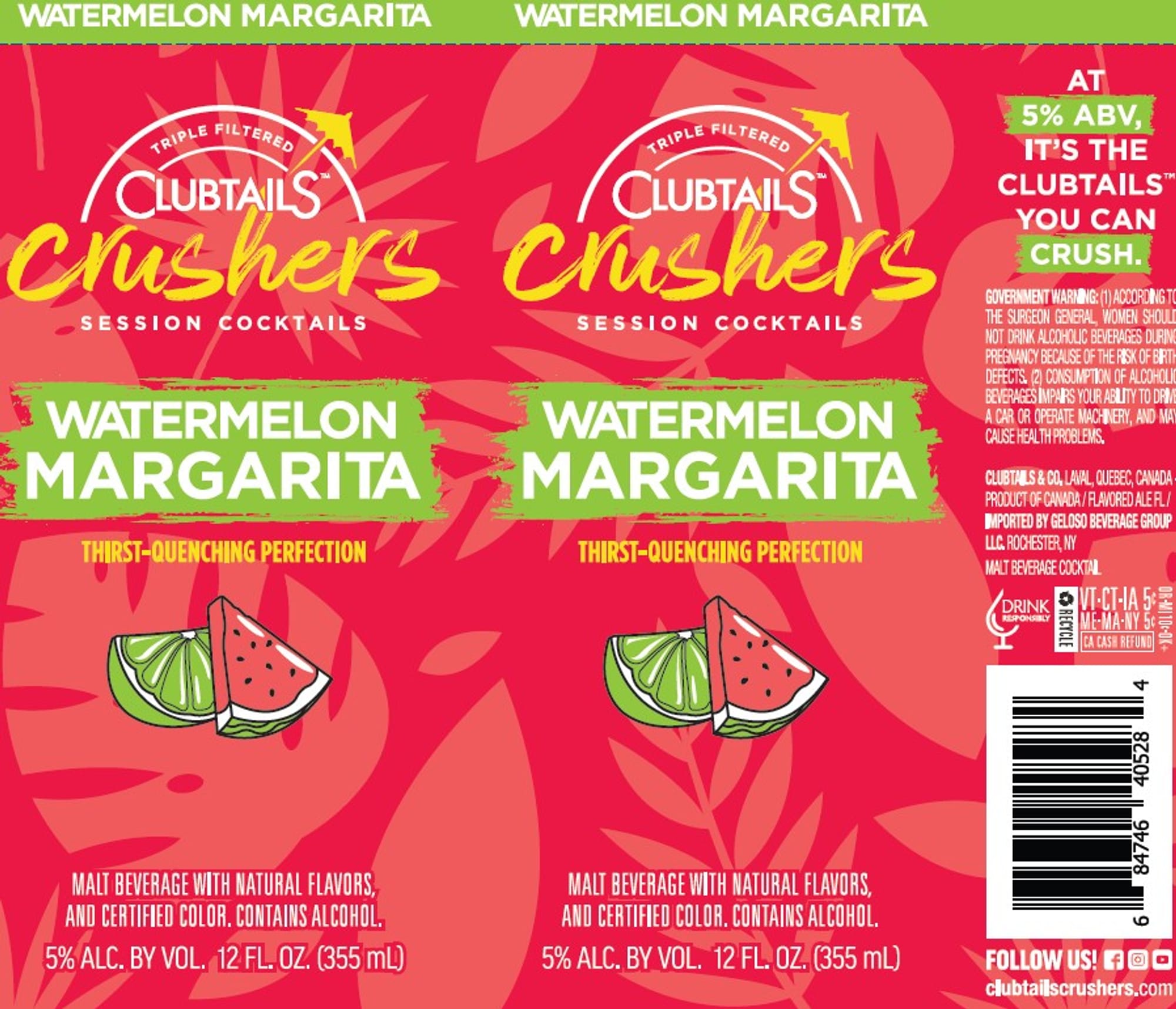 Crushers Watermelon Margarita by Clubtails - beer label