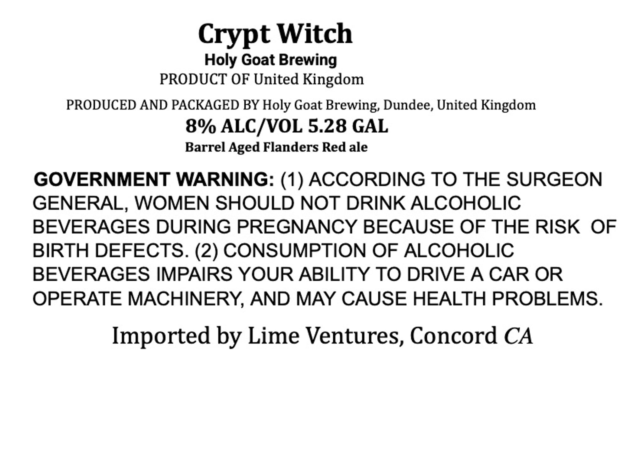 Crypt Witch by Holy Goat Brewing - beer label