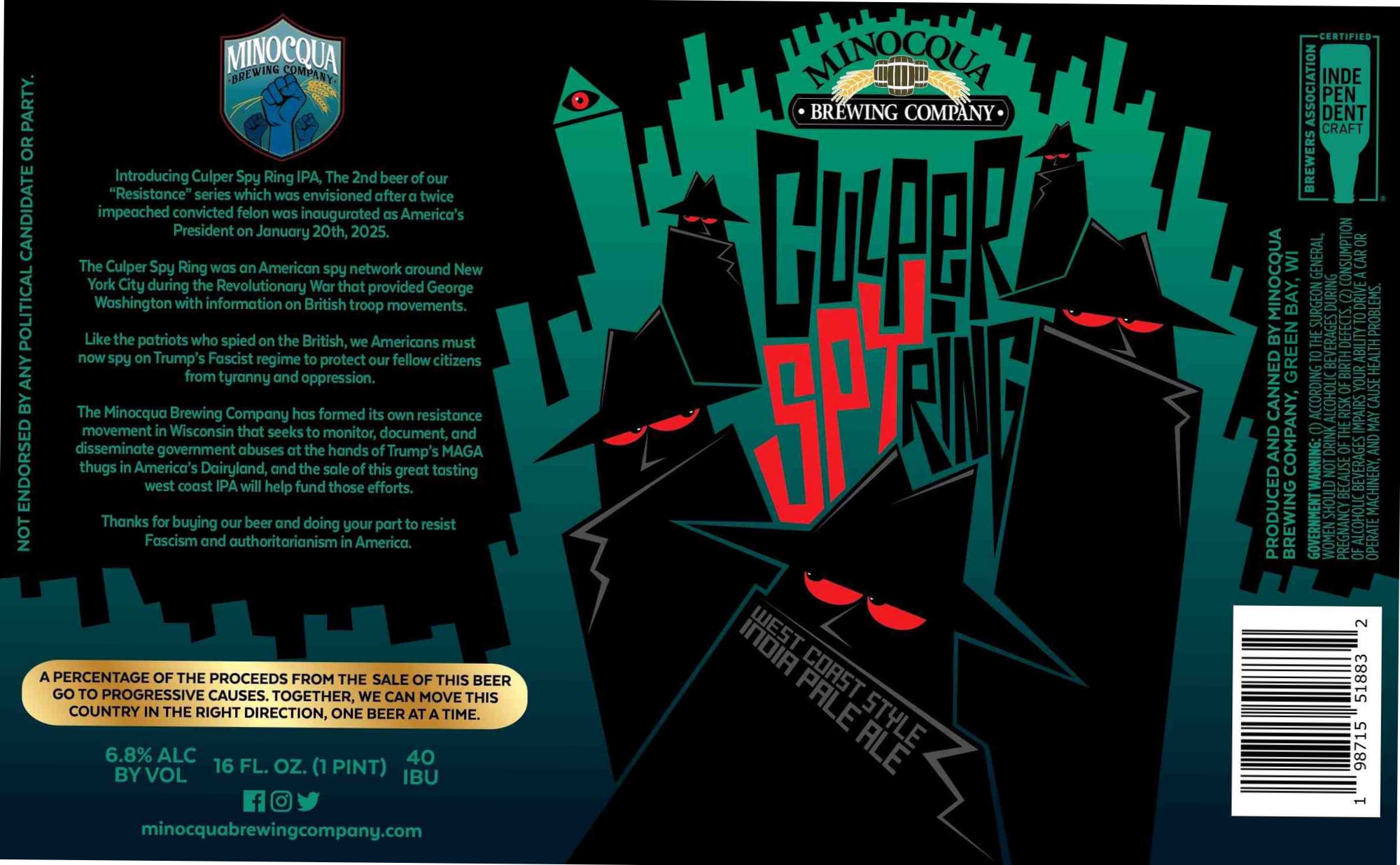 Culper Spy Ring IPA by Minocqua Brewing Company - beer label
