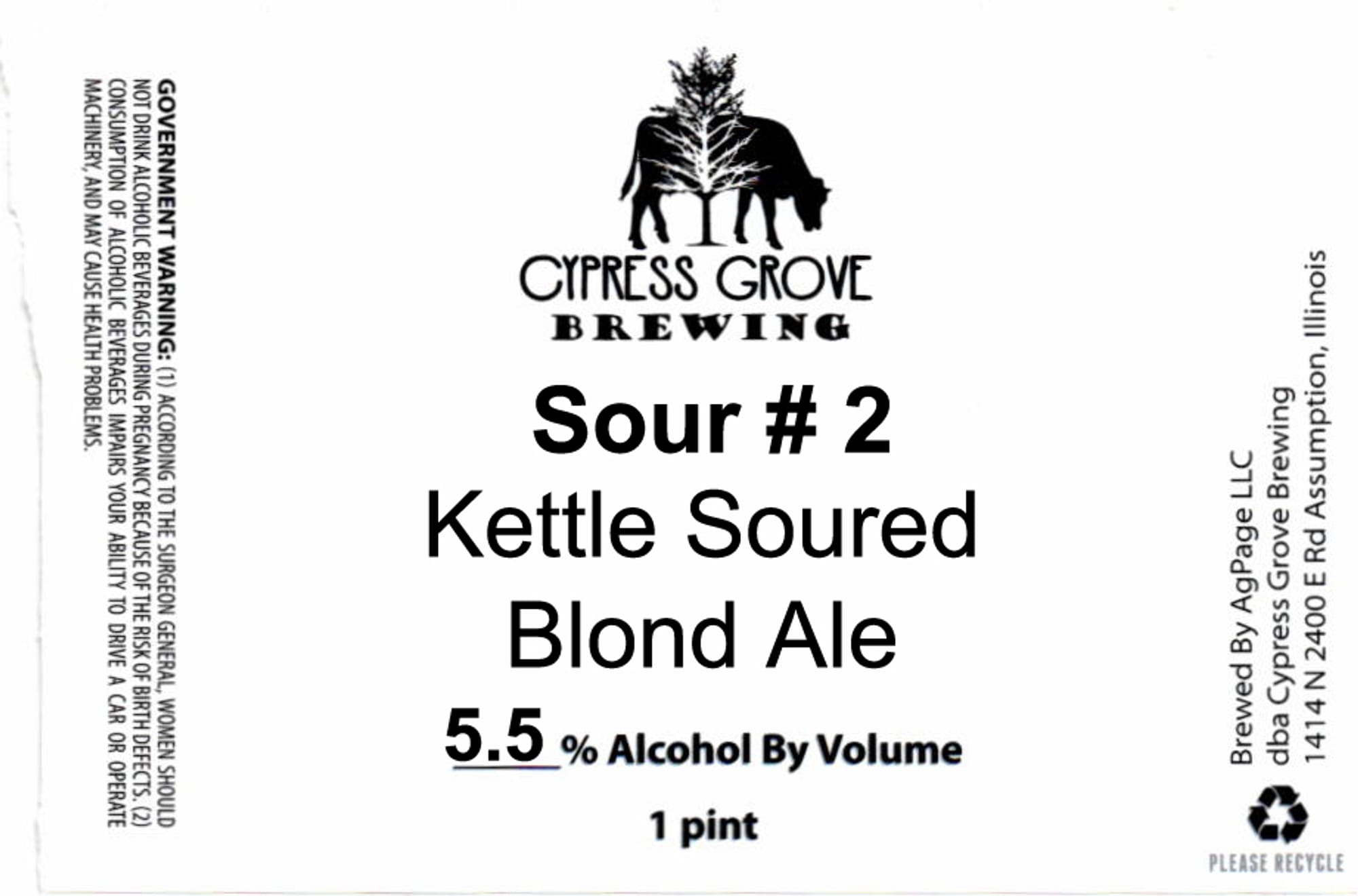 Sour #2 Kettle Soured Blond Ale by Cypress Grove Brewing - beer label
