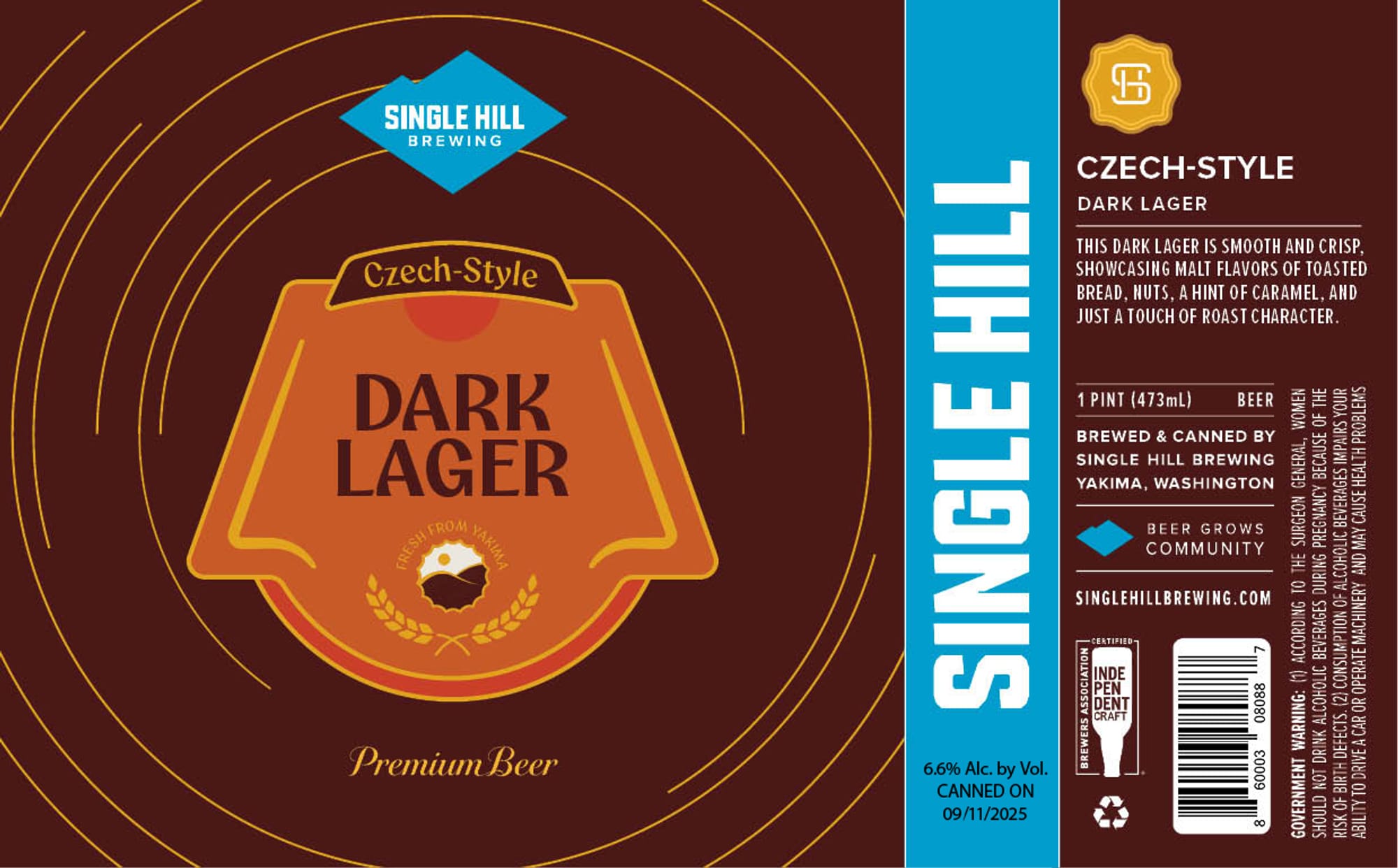 Czech-Style Dark Lager by Single Hill Brewing - beer label
