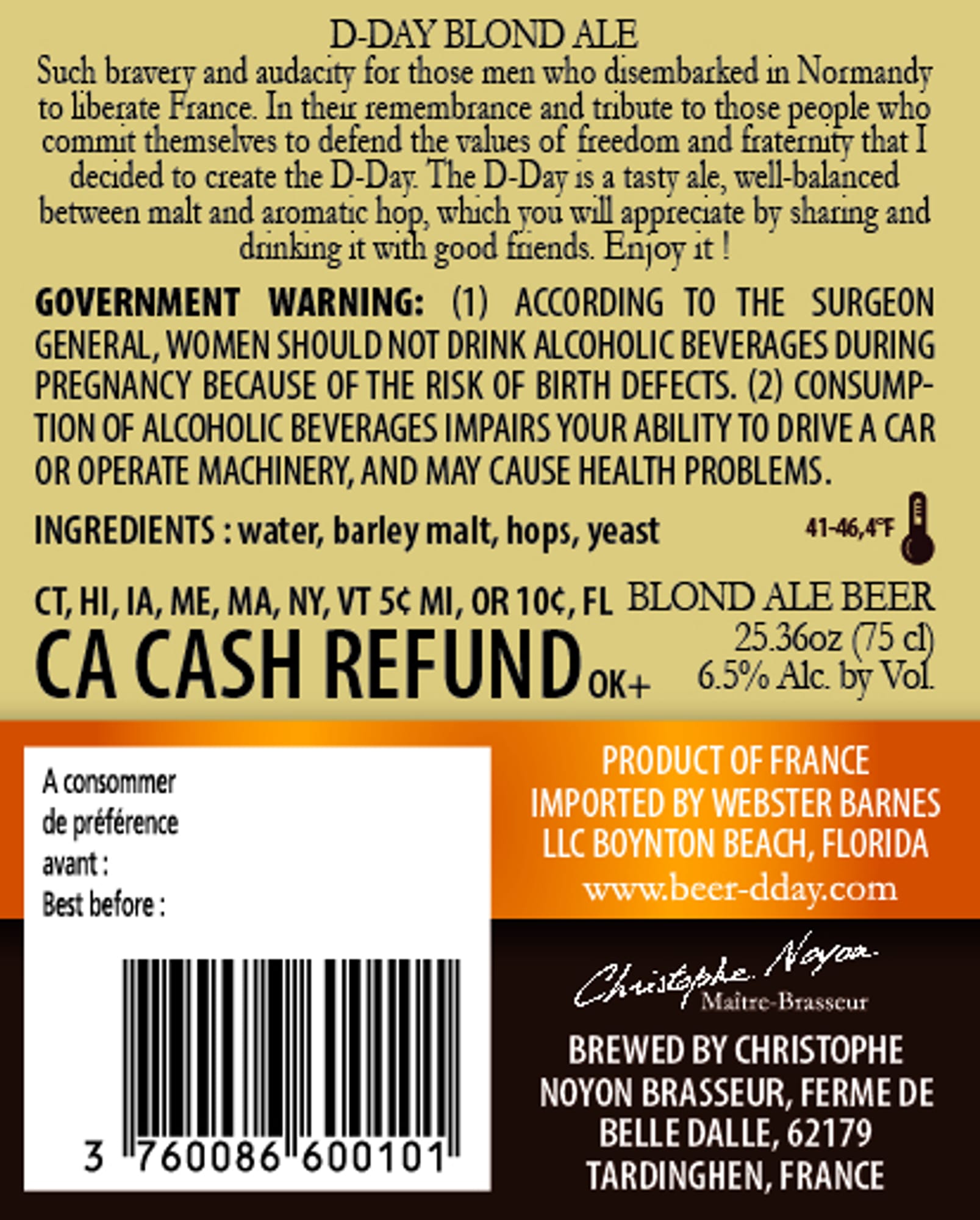 D-Day Blond Ale by Brasserie Ferme de Belle Dalle - beer label