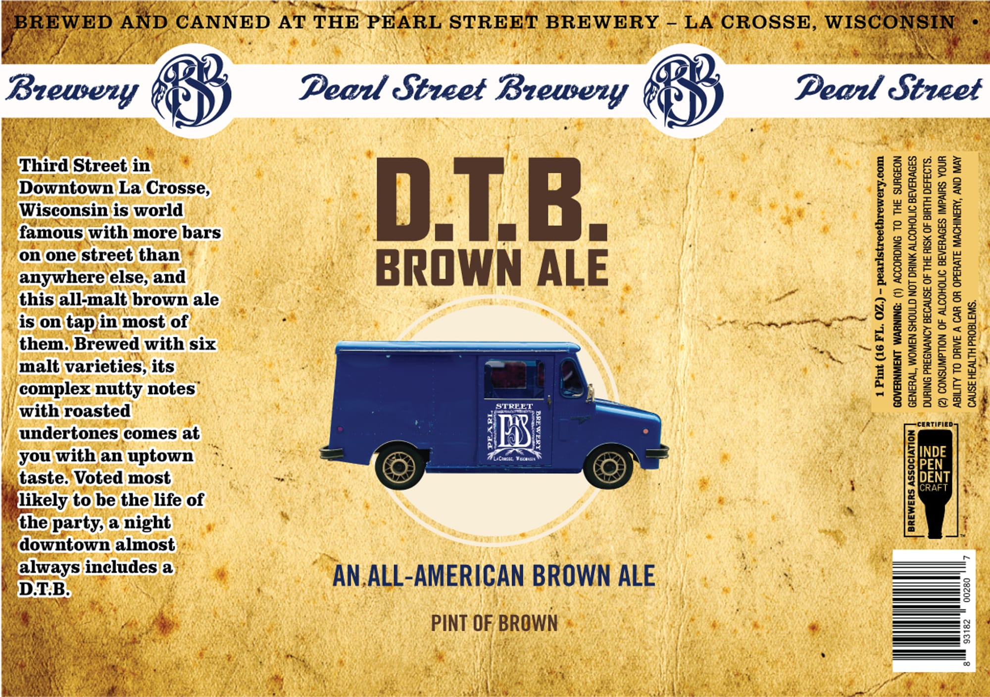 D.T.B. Brown Ale by Pearl Street Brewery - beer label
