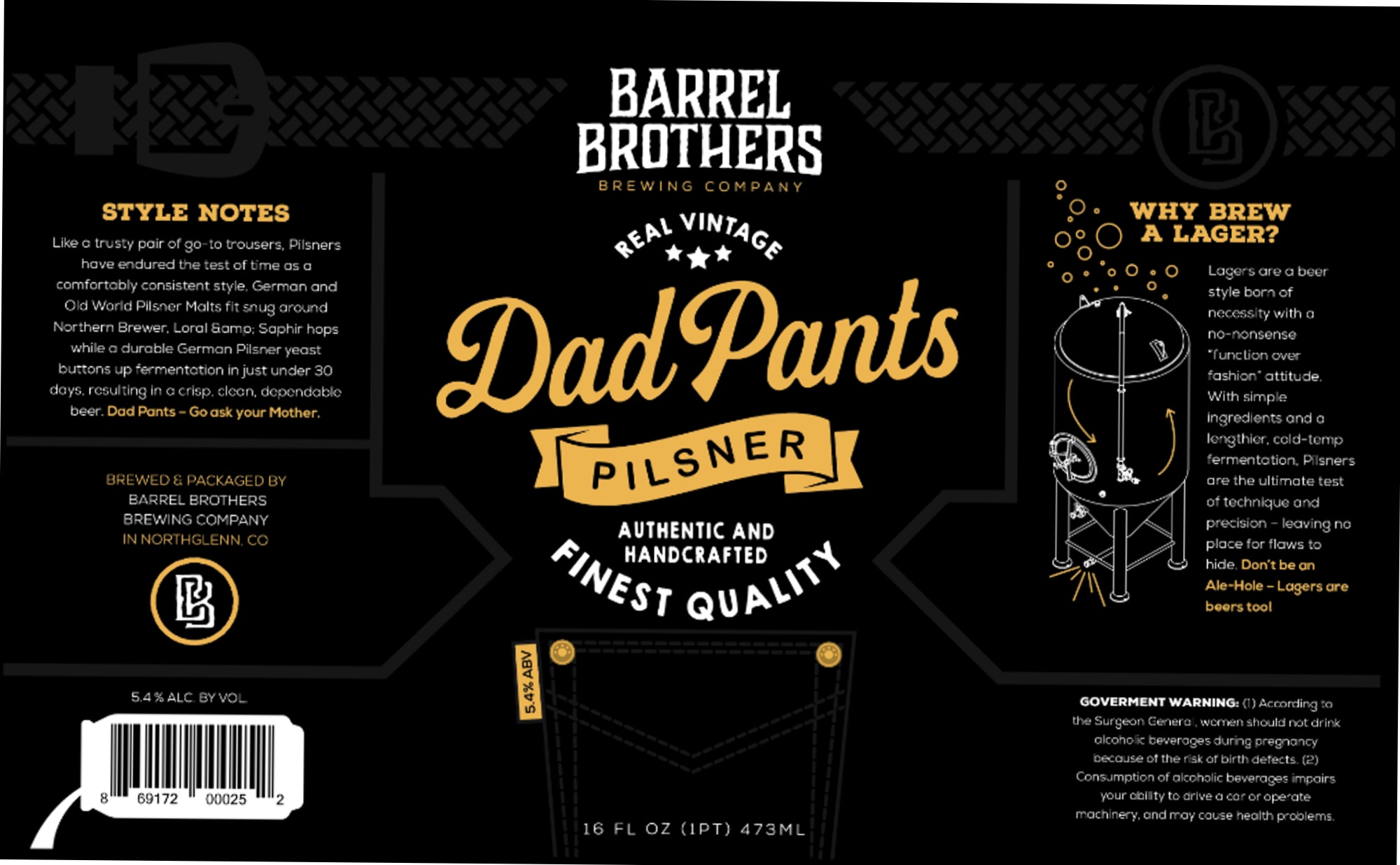 Dad Pants by Barrel Brothers Brewing Company - beer label