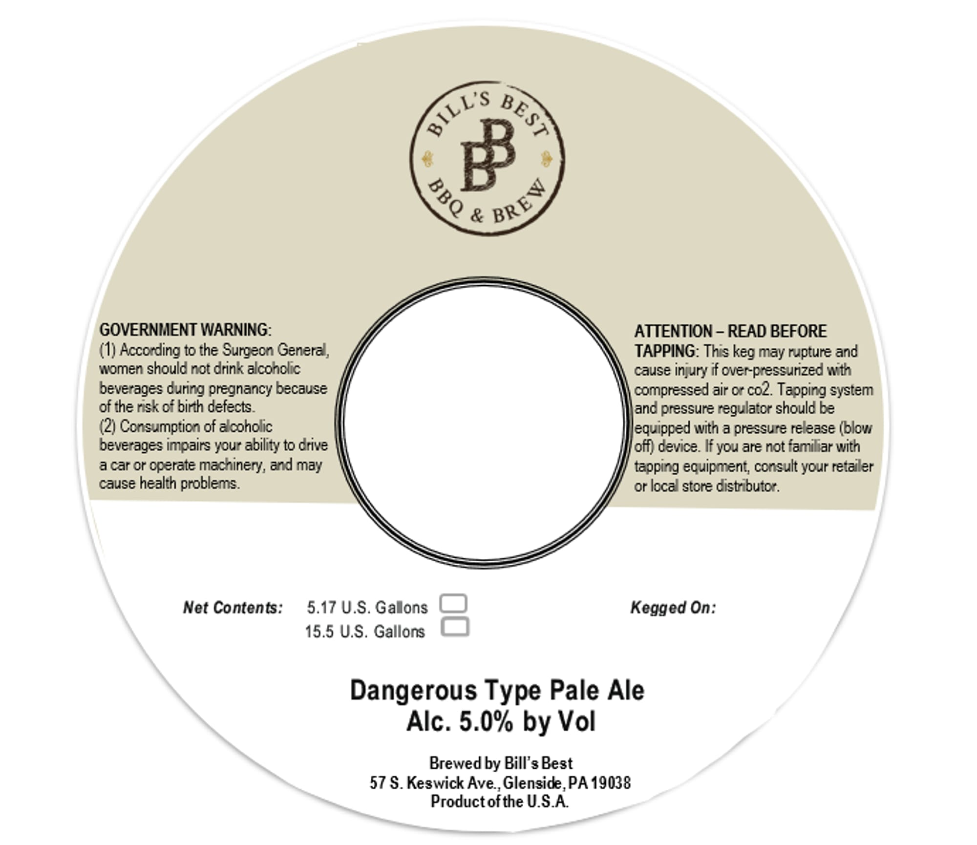 Dangerous Type Pale Ale by Bill's Best - beer label