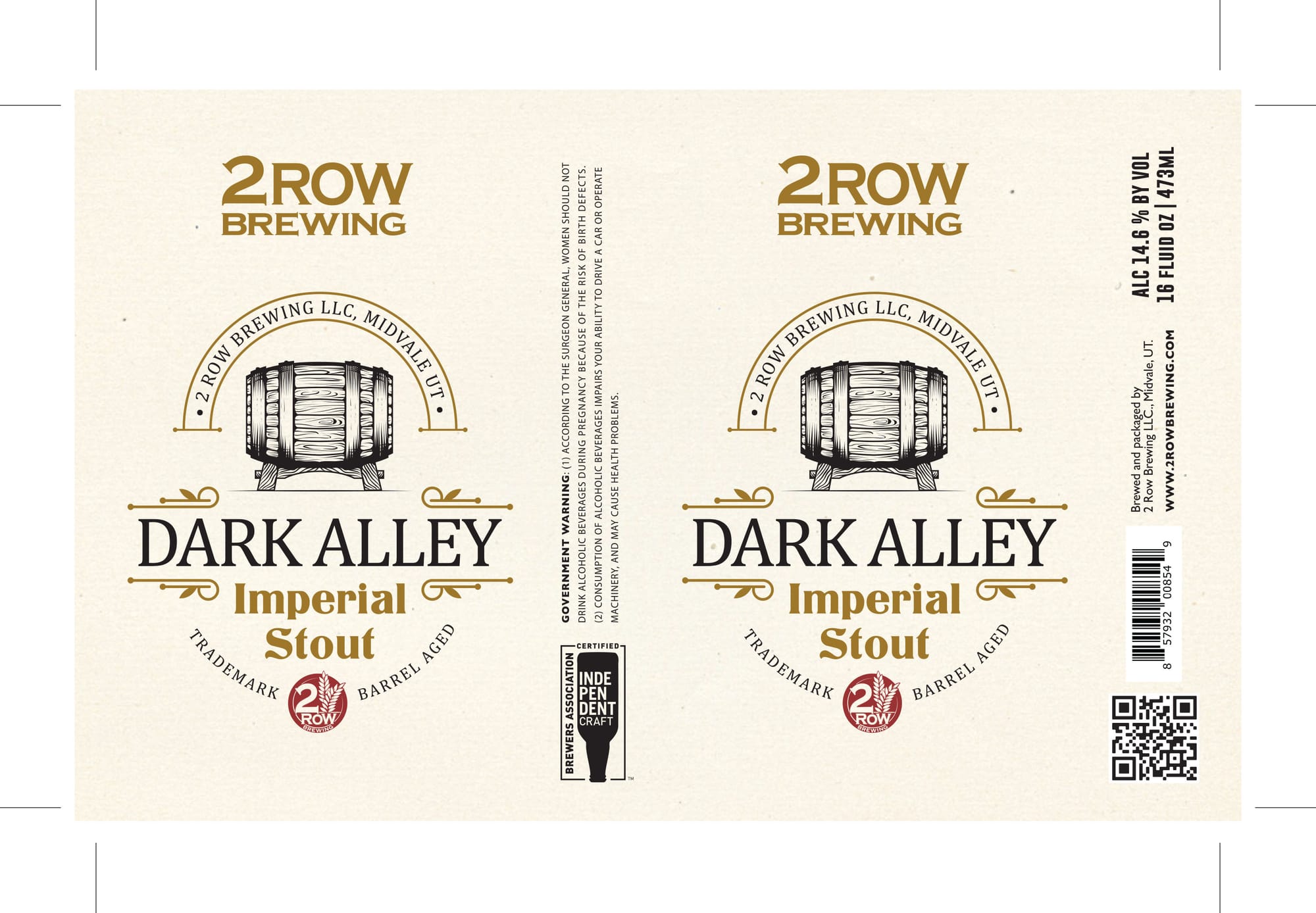 Dark Alley Imperial Stout by 2 Row Brewing - beer label