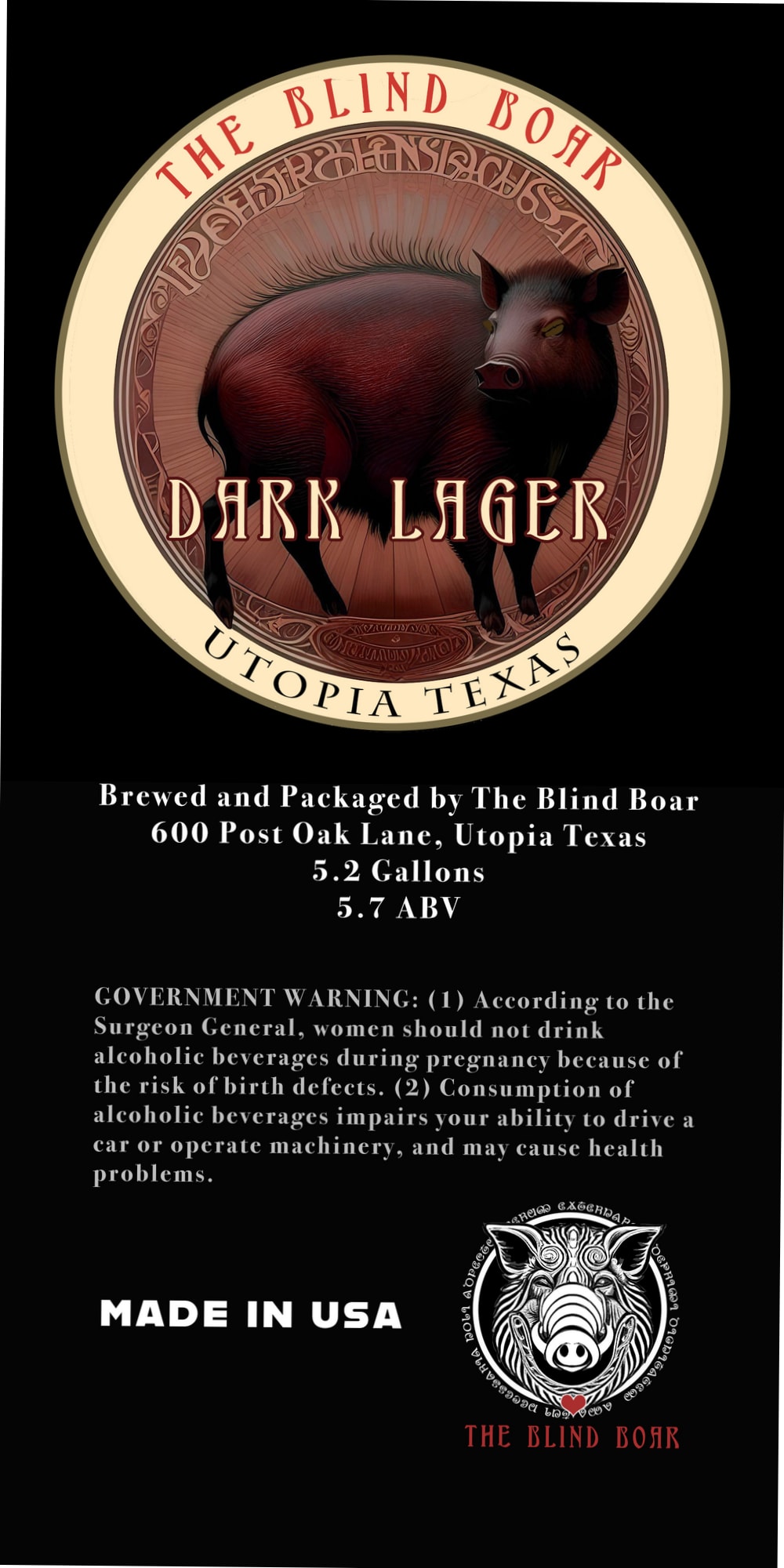 Dark Lager by The Blind Boar - beer label