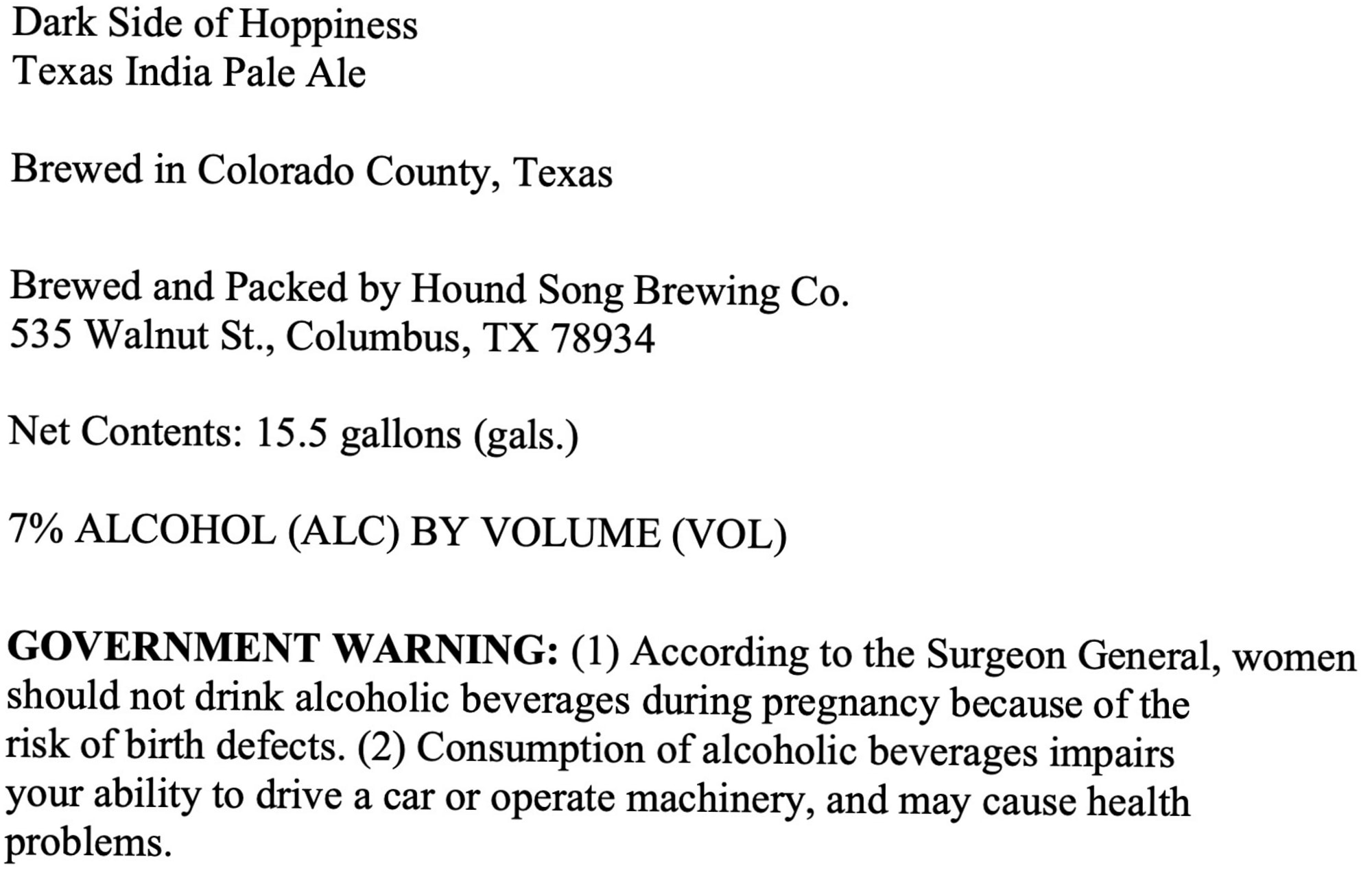 Dark Side of Hoppiness by Hound Song Brewing Co. - beer label