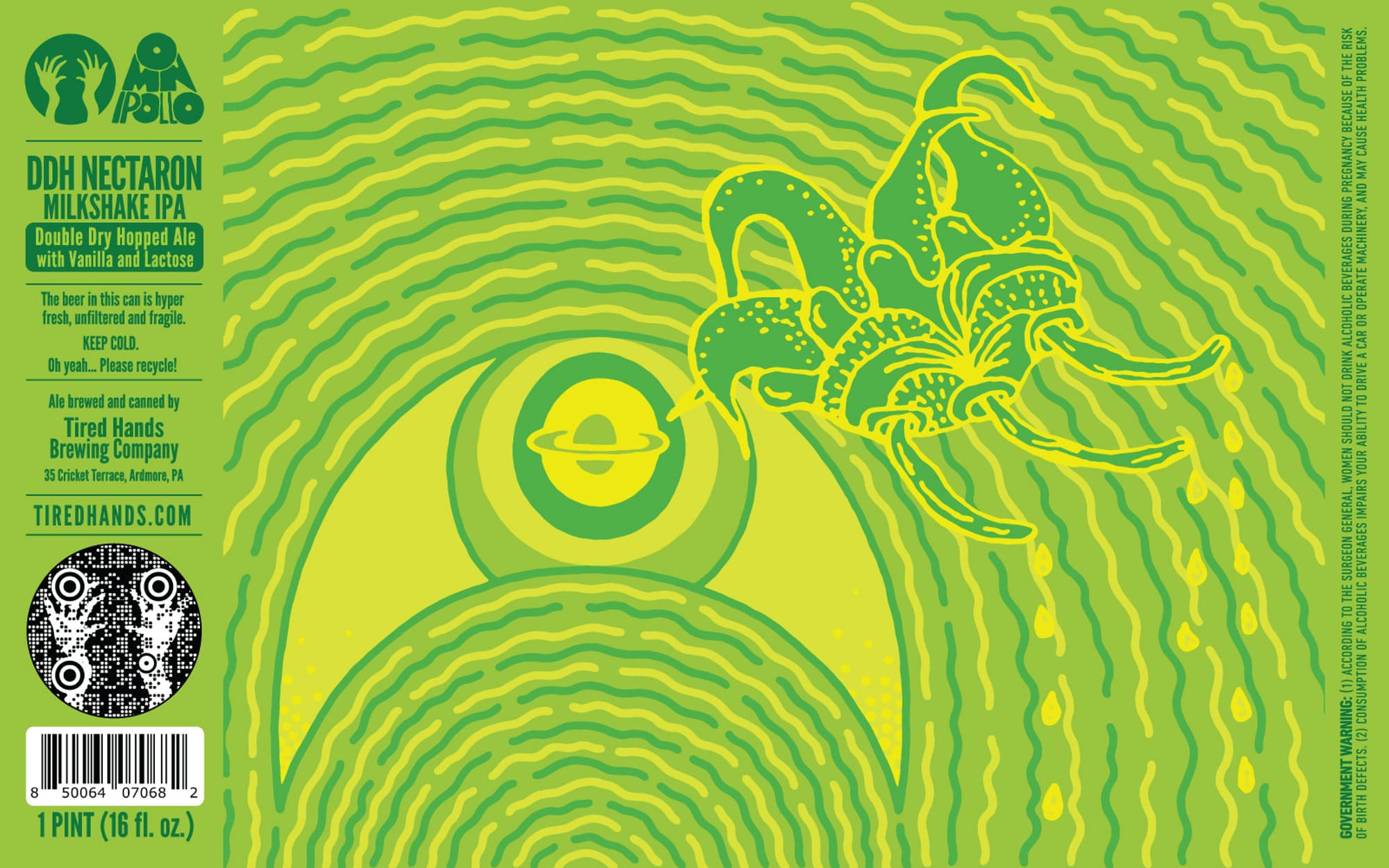 DDH Nectarono Milkshake IPA by Tired Hands Brewing Company - beer label