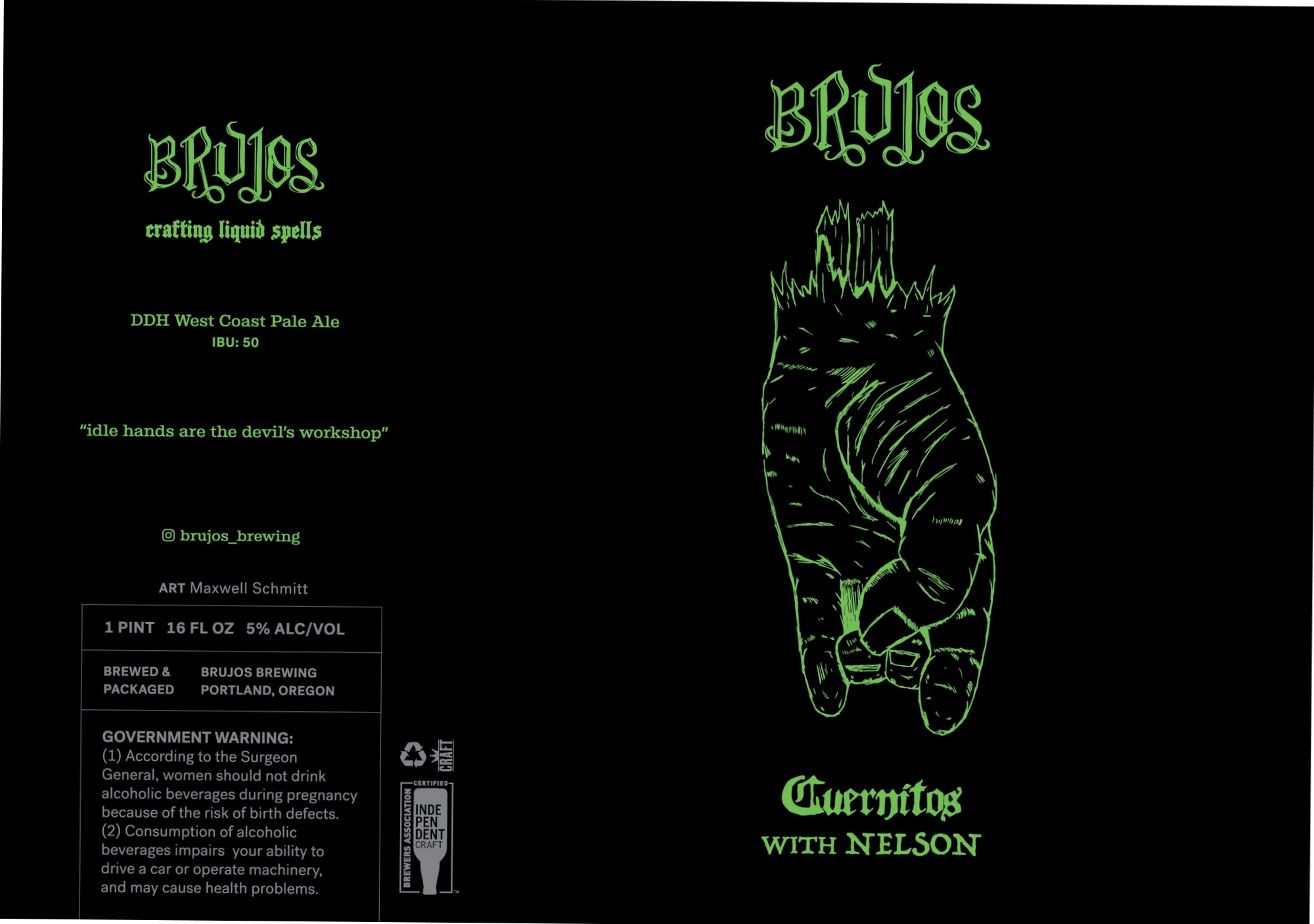 DDH West Coast Pale Ale by Brujos Brewing - beer label