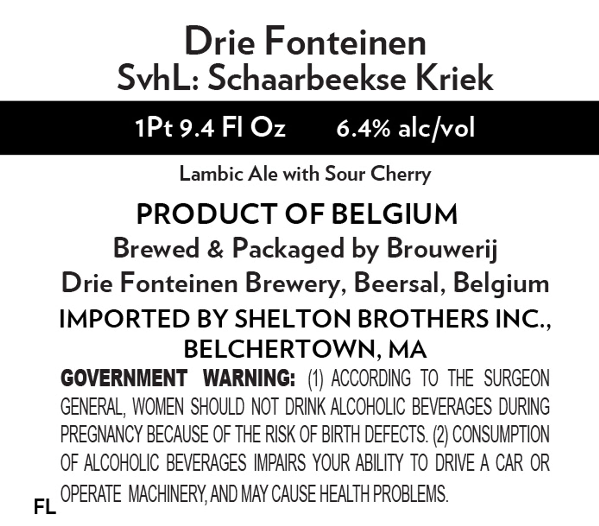 Svhl: Schaarbeekse Kriek by Brouwerij Drie Fonteinen - beer label