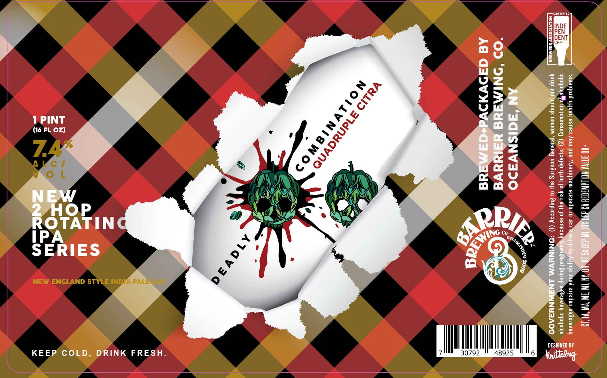 Deadly Combination Quadruple Citra by Barrier Brewing Co. - beer label