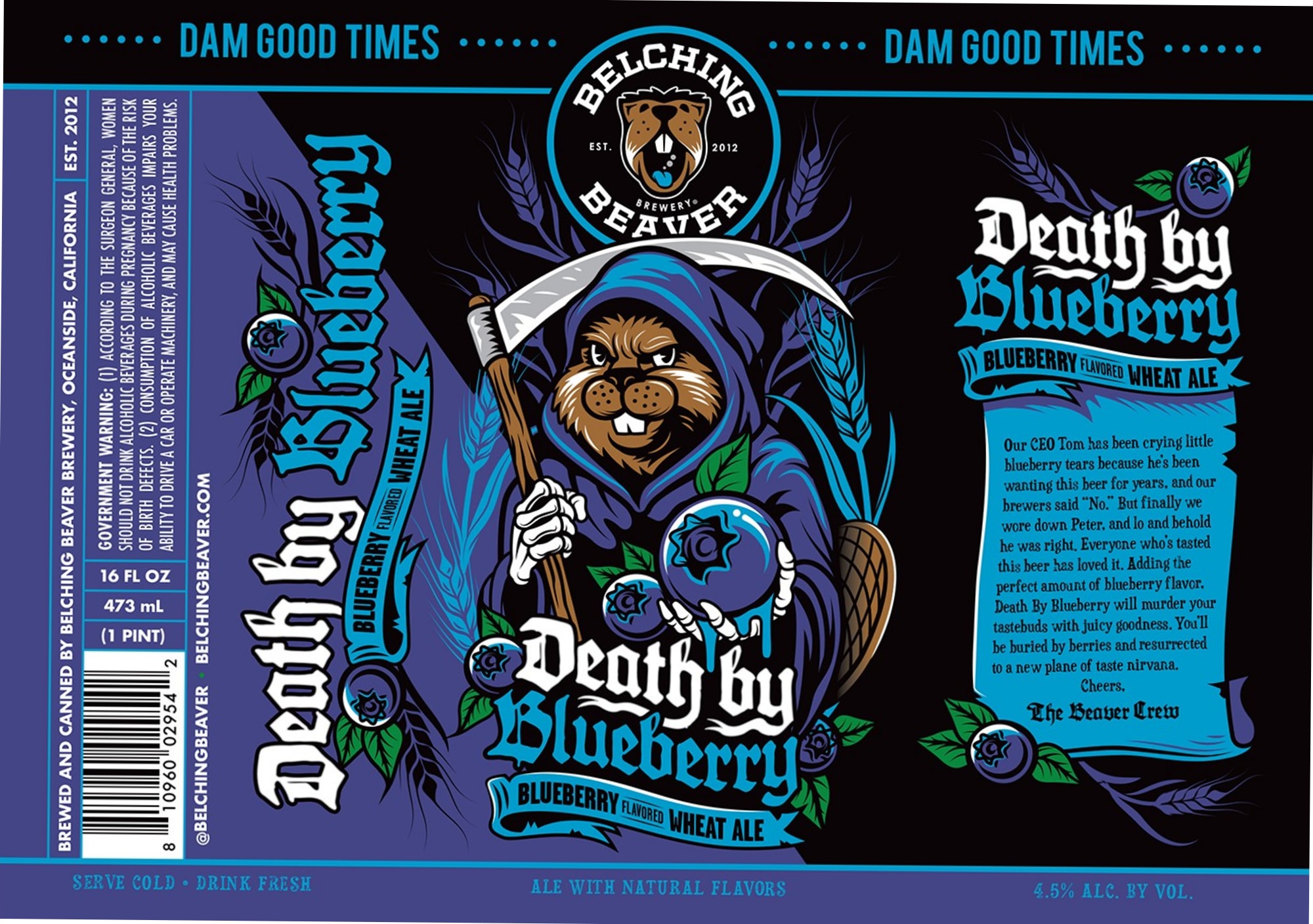 Death by Blueberry by Belching Beaver Brewery - beer label