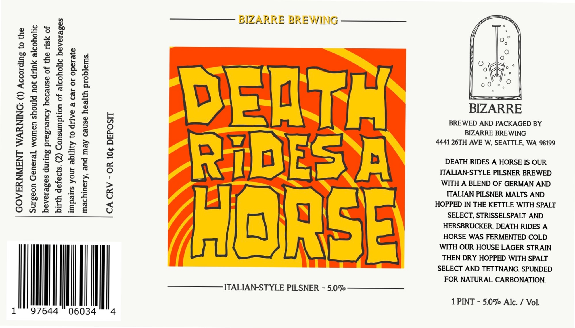 Death Rides a Horse by Bizarre Brewing - beer label