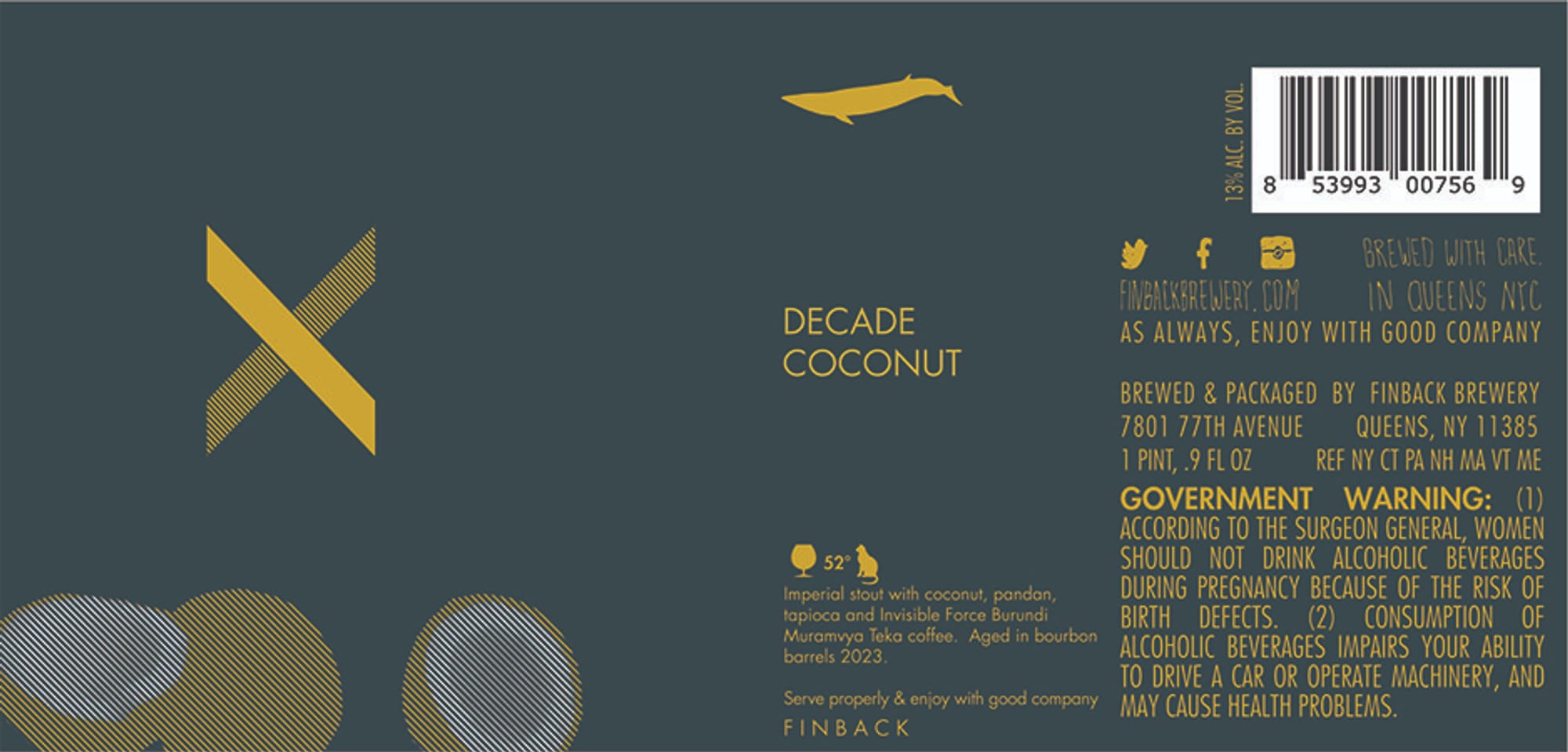 Decade Coconut by Finback Brewery - beer label