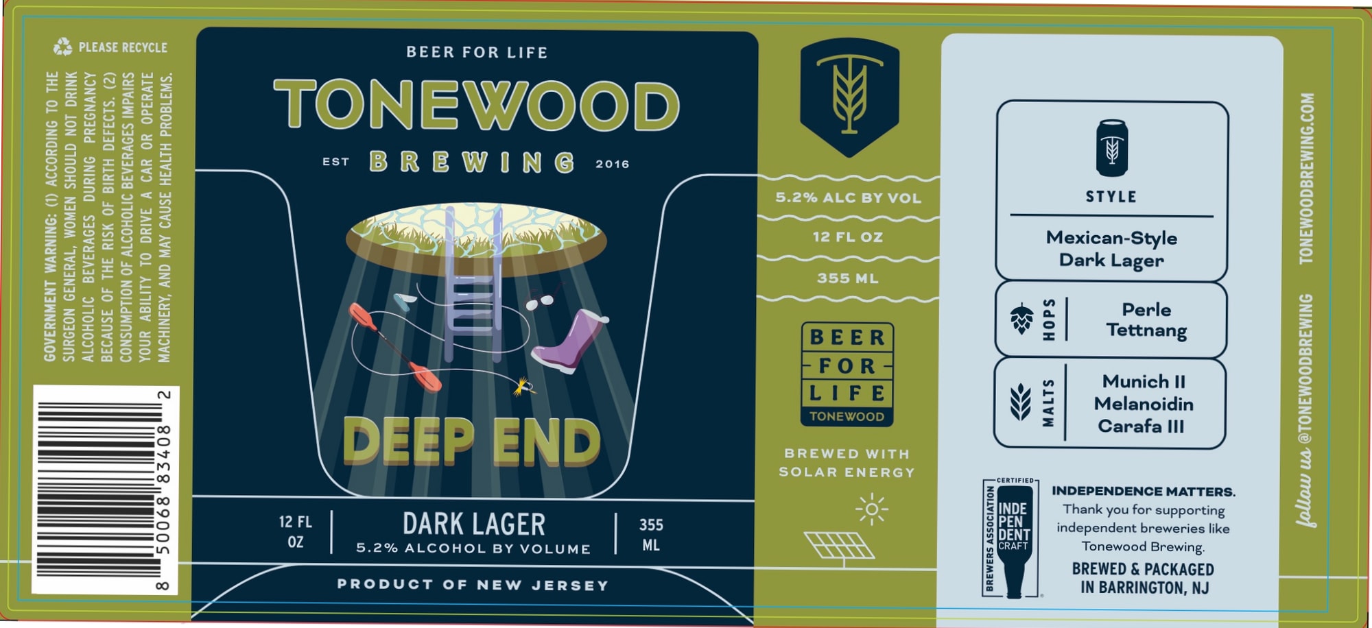 Deep End Dark Lager by Tonewood Brewing - beer label