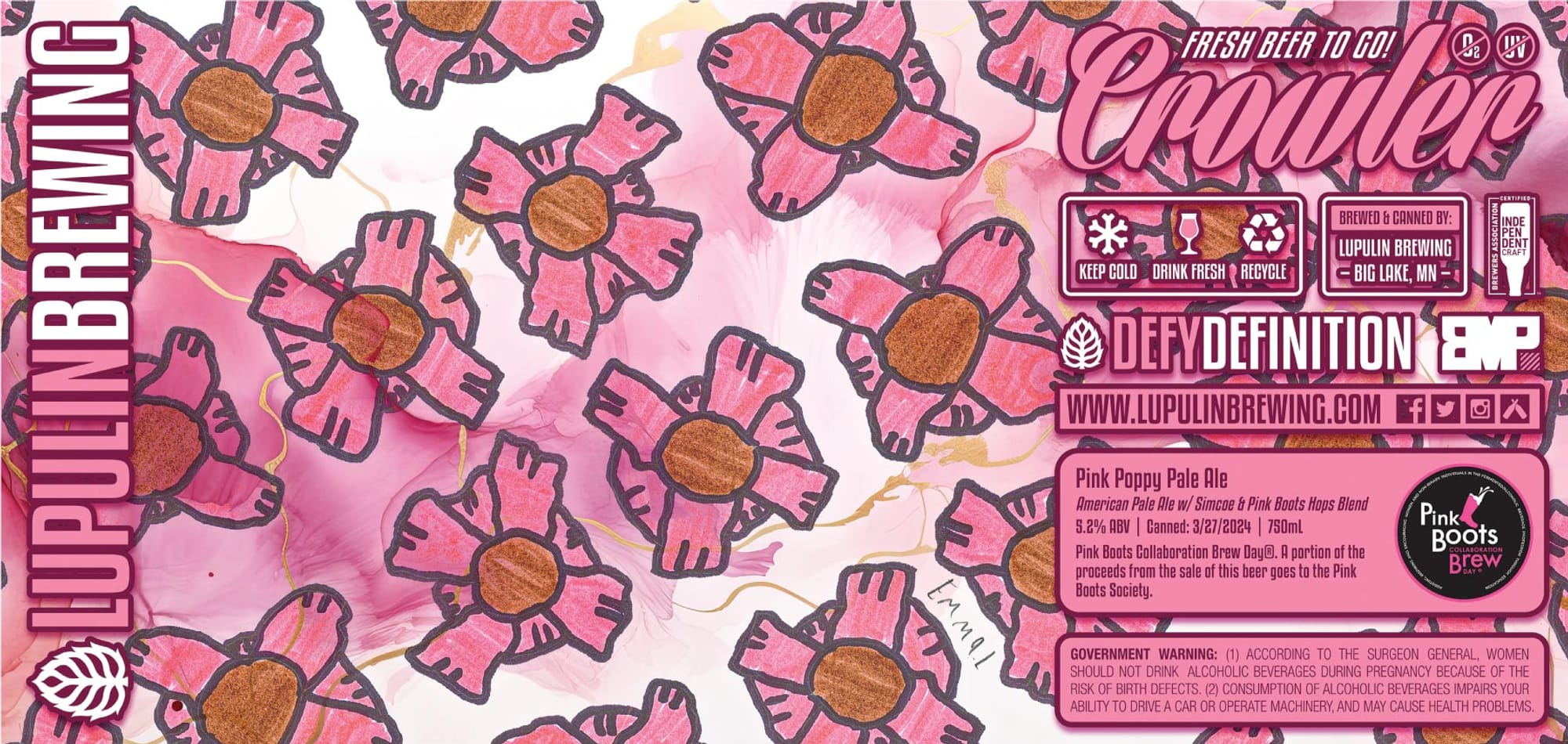 Defy Definition Pink Poppy Pale Ale by Lupulin Brewing - beer label