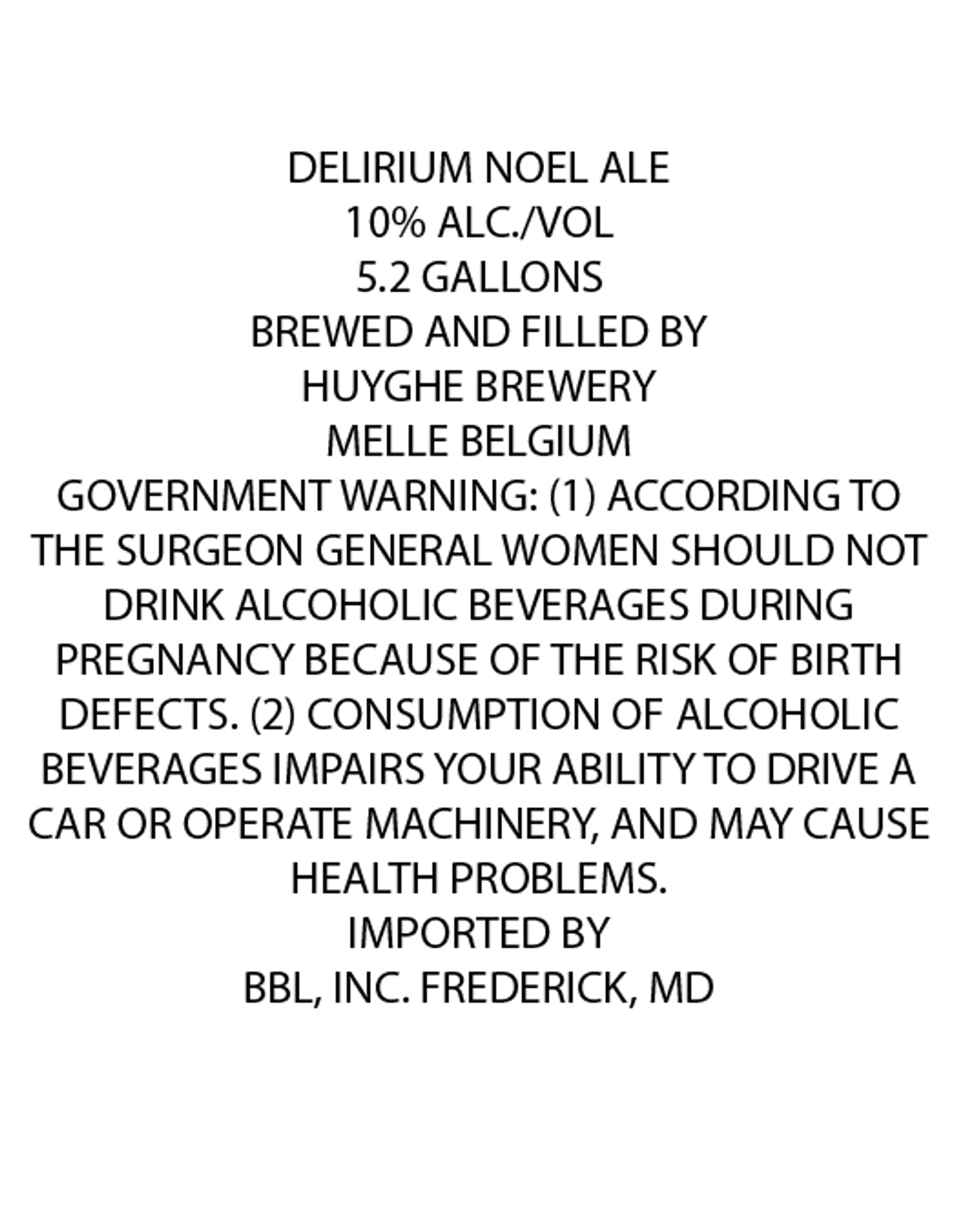 Delirium Noel Ale by Huyghe Brewery - beer label