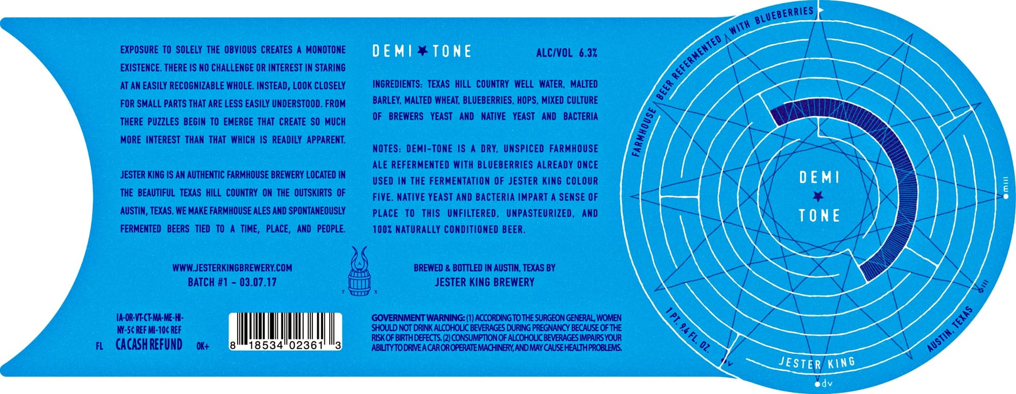 Demi-Tone by Jester King Brewery - beer label