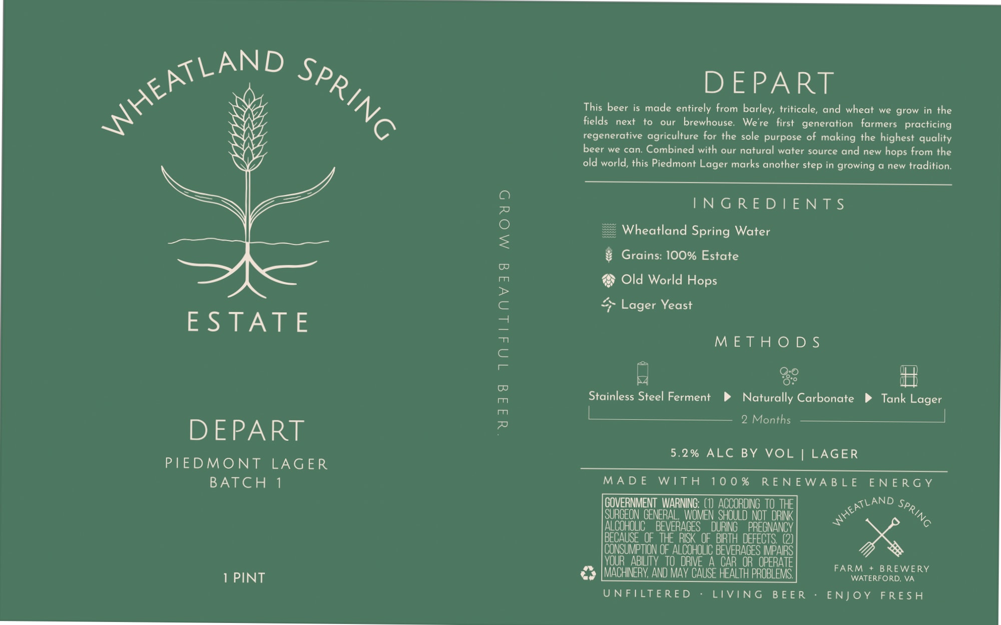 Depart Piedmont Lager by Wheatland Spring - beer label