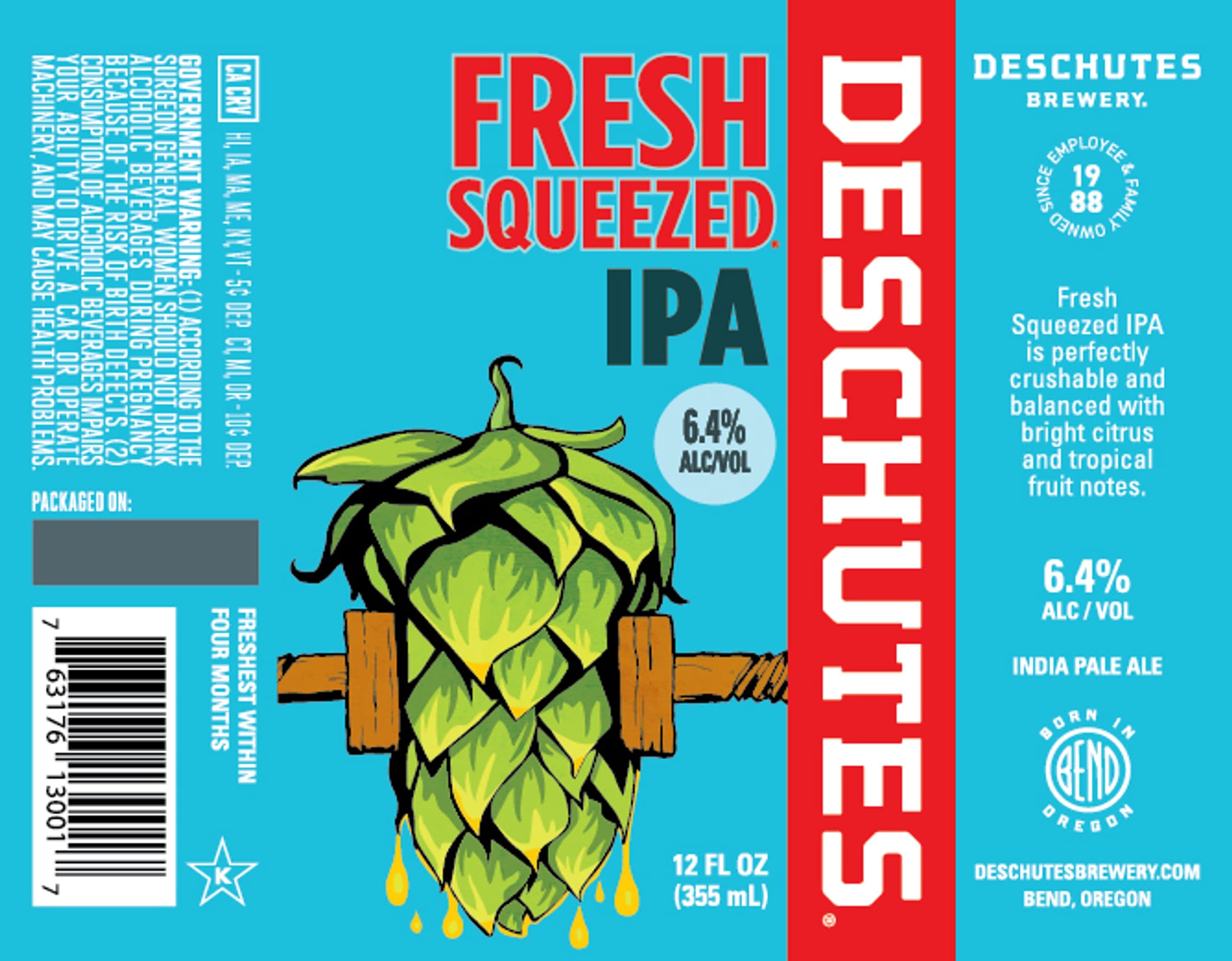 Fresh Squeezed IPA by Deschutes Brewery - beer label