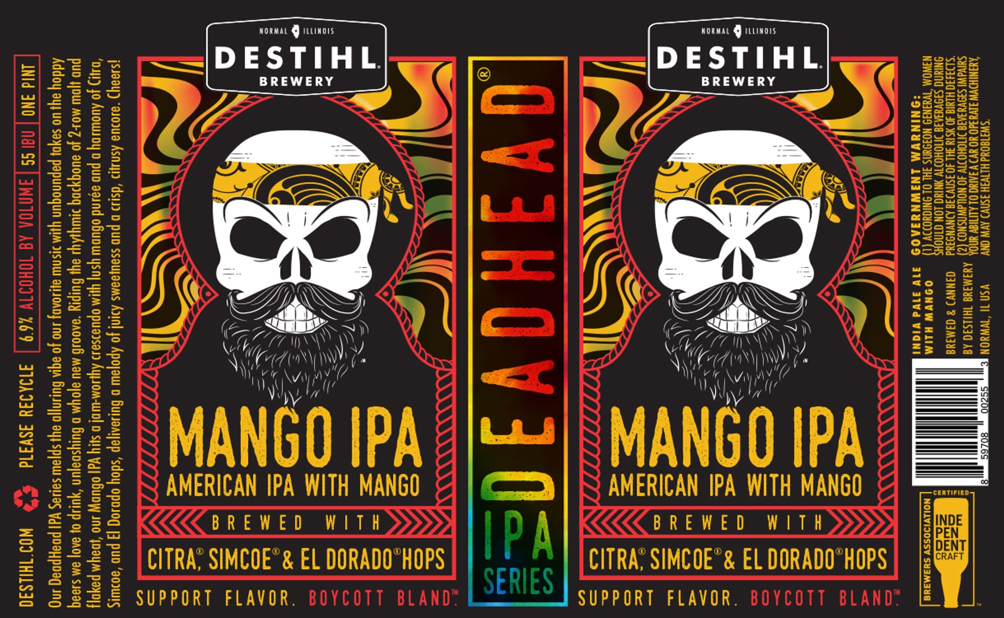 DeadHead Mango IPA by Destihl Brewery - beer label