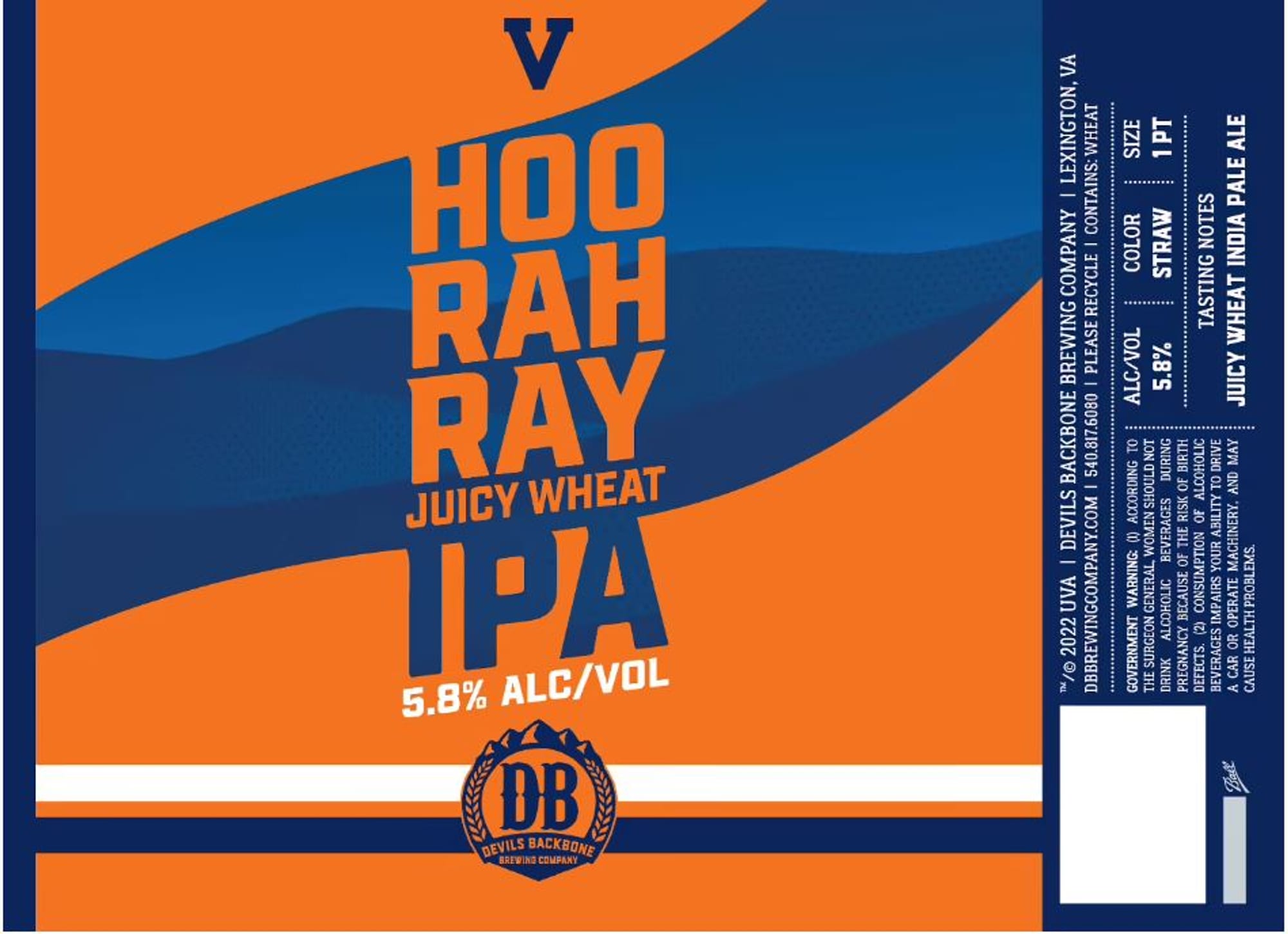 Hoo Rah Juicy Wheat IPA by Devils Backbone Brewing Company - beer label