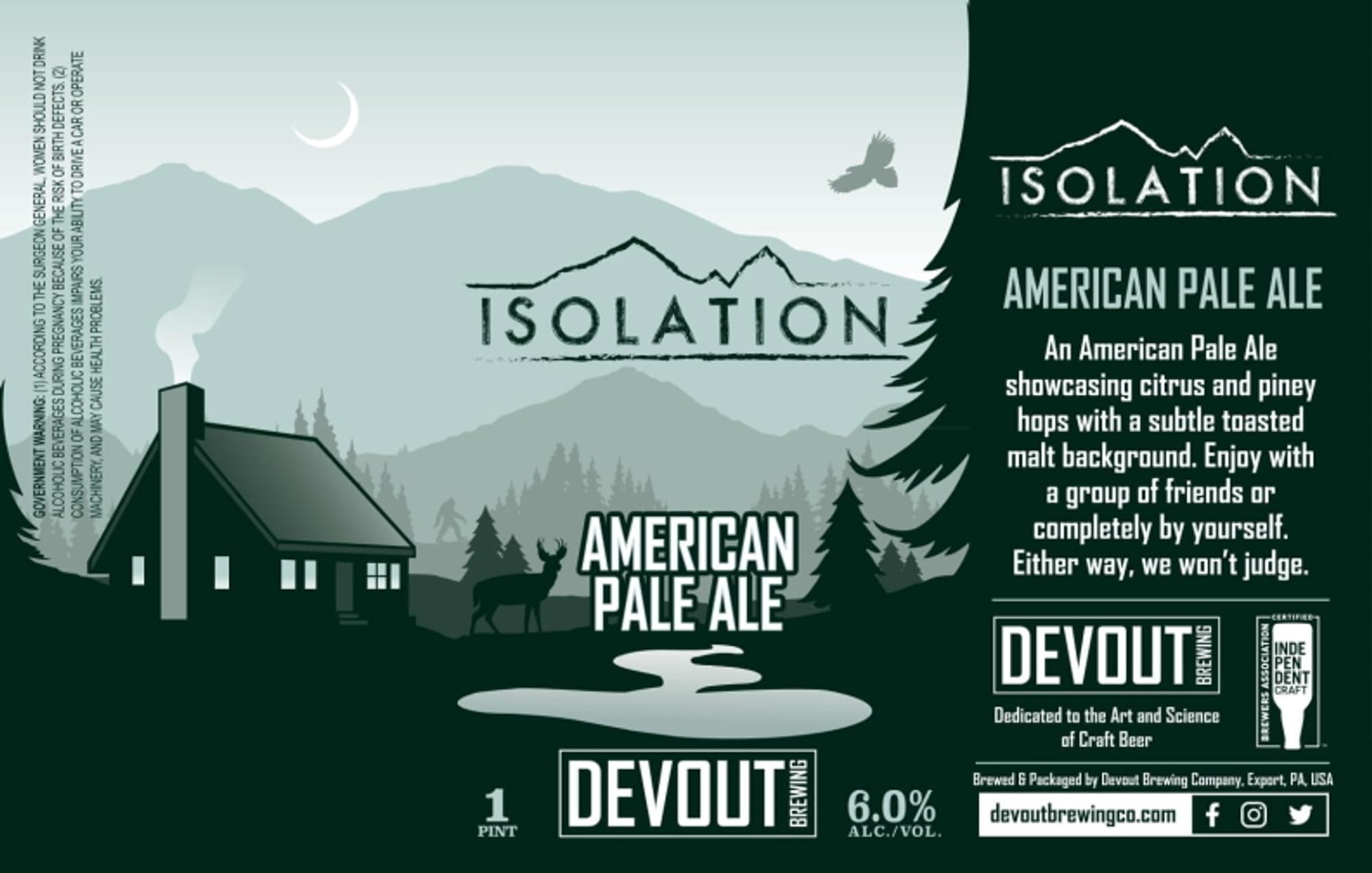 Isolation American Pale Ale by Devout Brewing - beer label