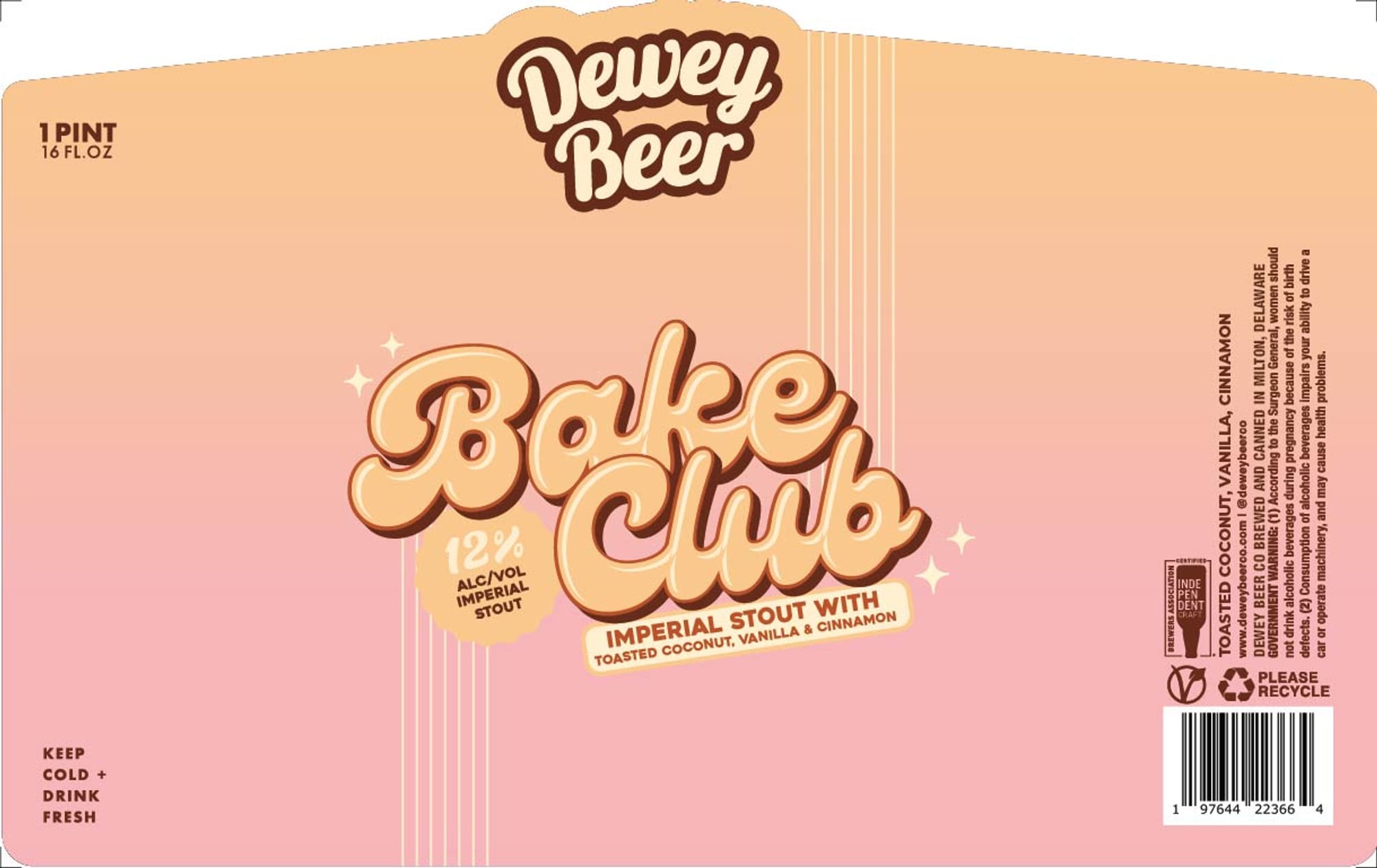 Bake Club by Dewey Beer Co. - beer label