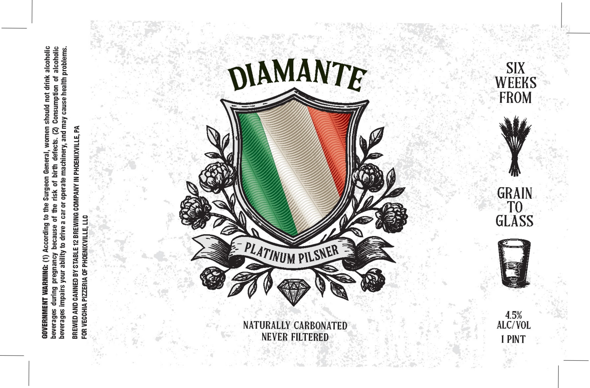 Diamante Platinum Pilsner by Stable 12 Brewing - beer label