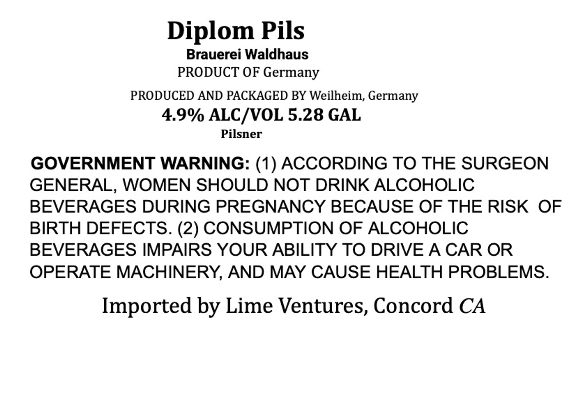 Diplom Pils by Brauerei Waldhaus - beer label