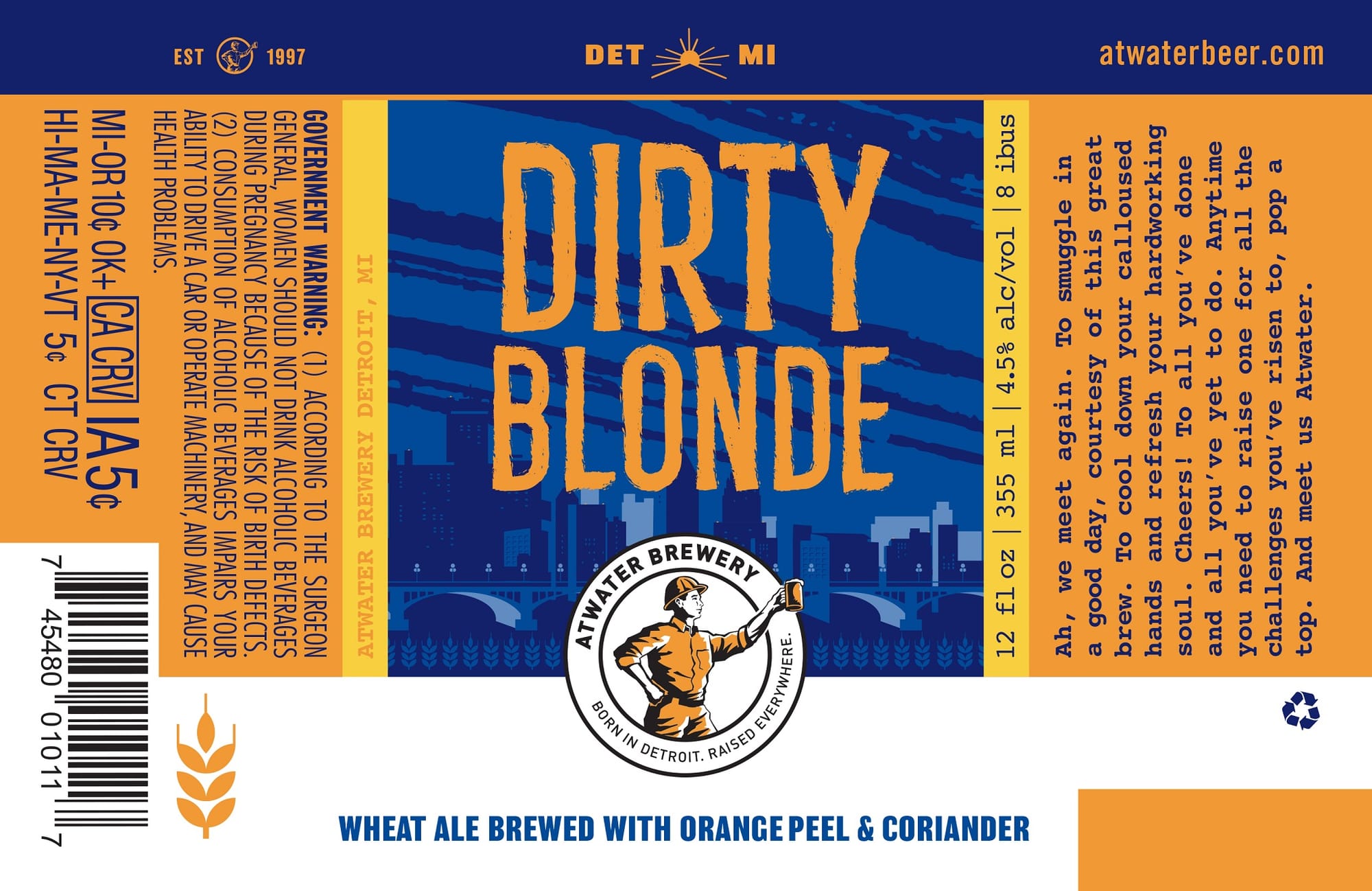 Dirty Blonde by Atwater Brewery - beer label