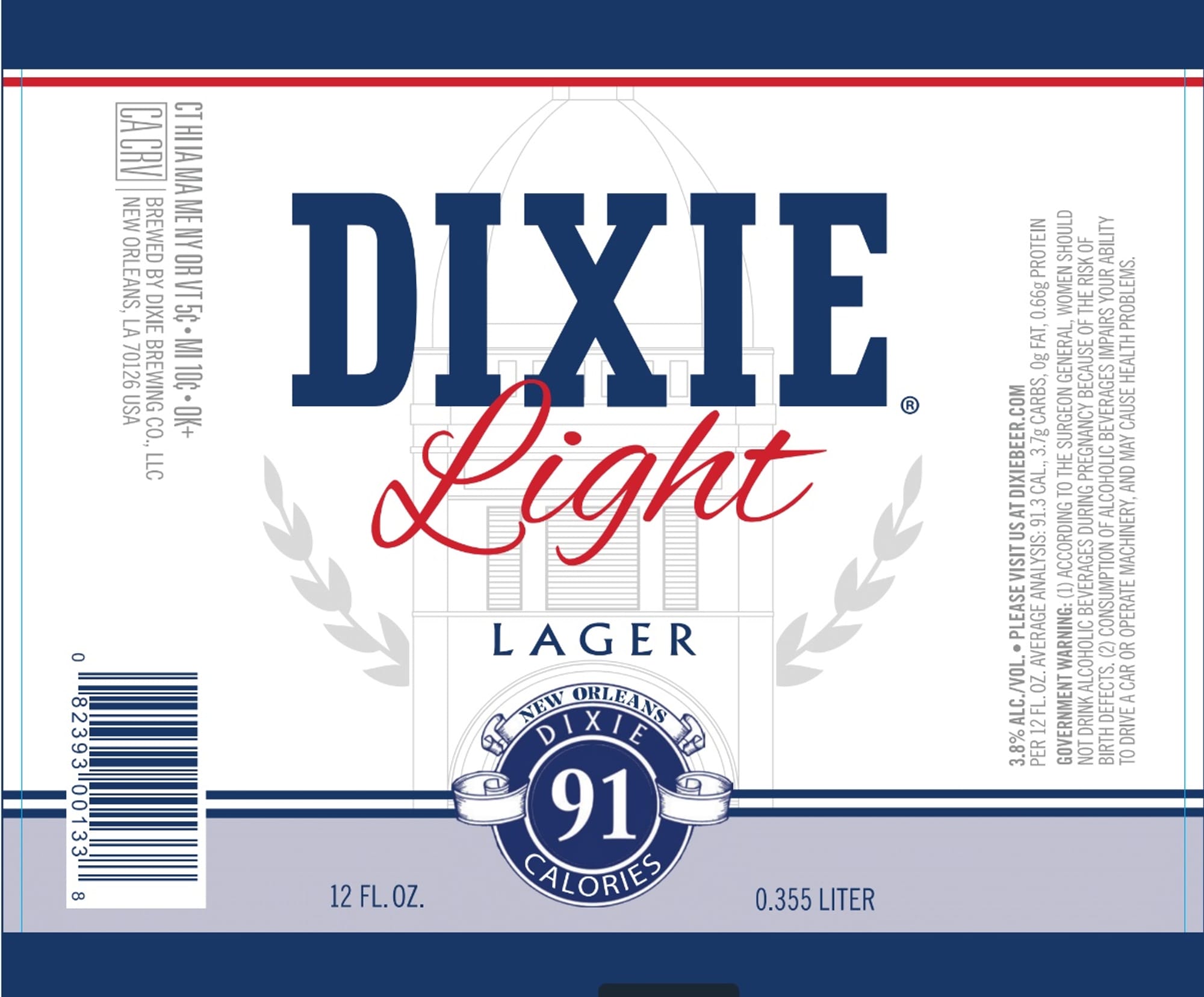 Dixie Light by Dixie Brewing Co. - beer label
