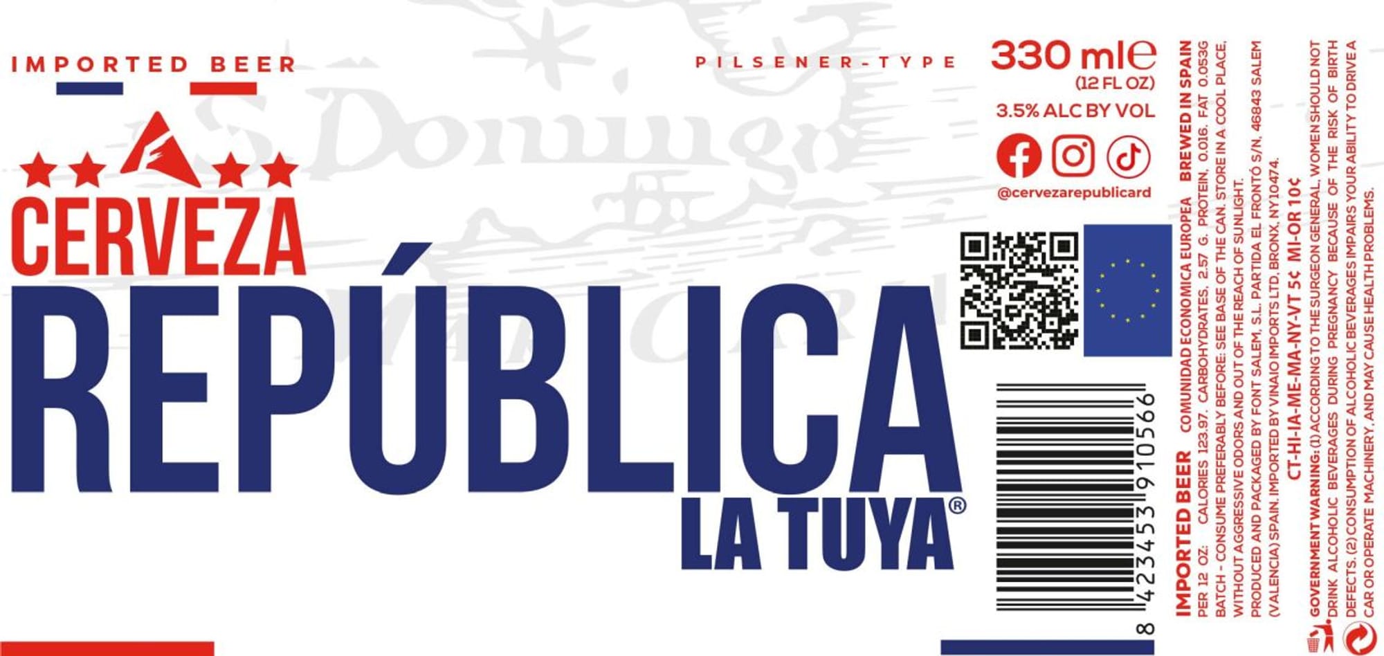 Domingo La Tuya by Cerveza Republica - beer label