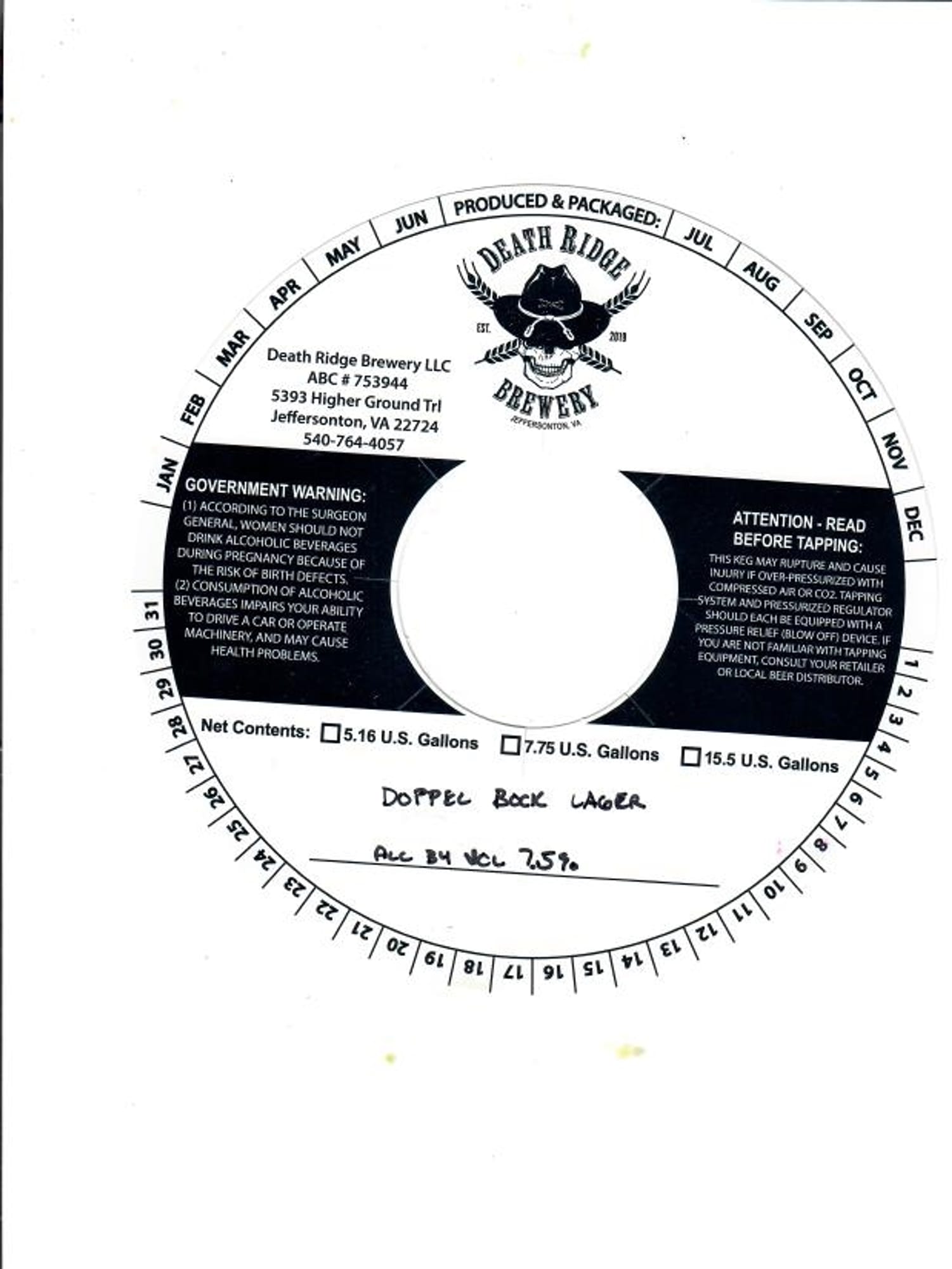 Doppel Bock Lager by Death Ridge Brewery - beer label