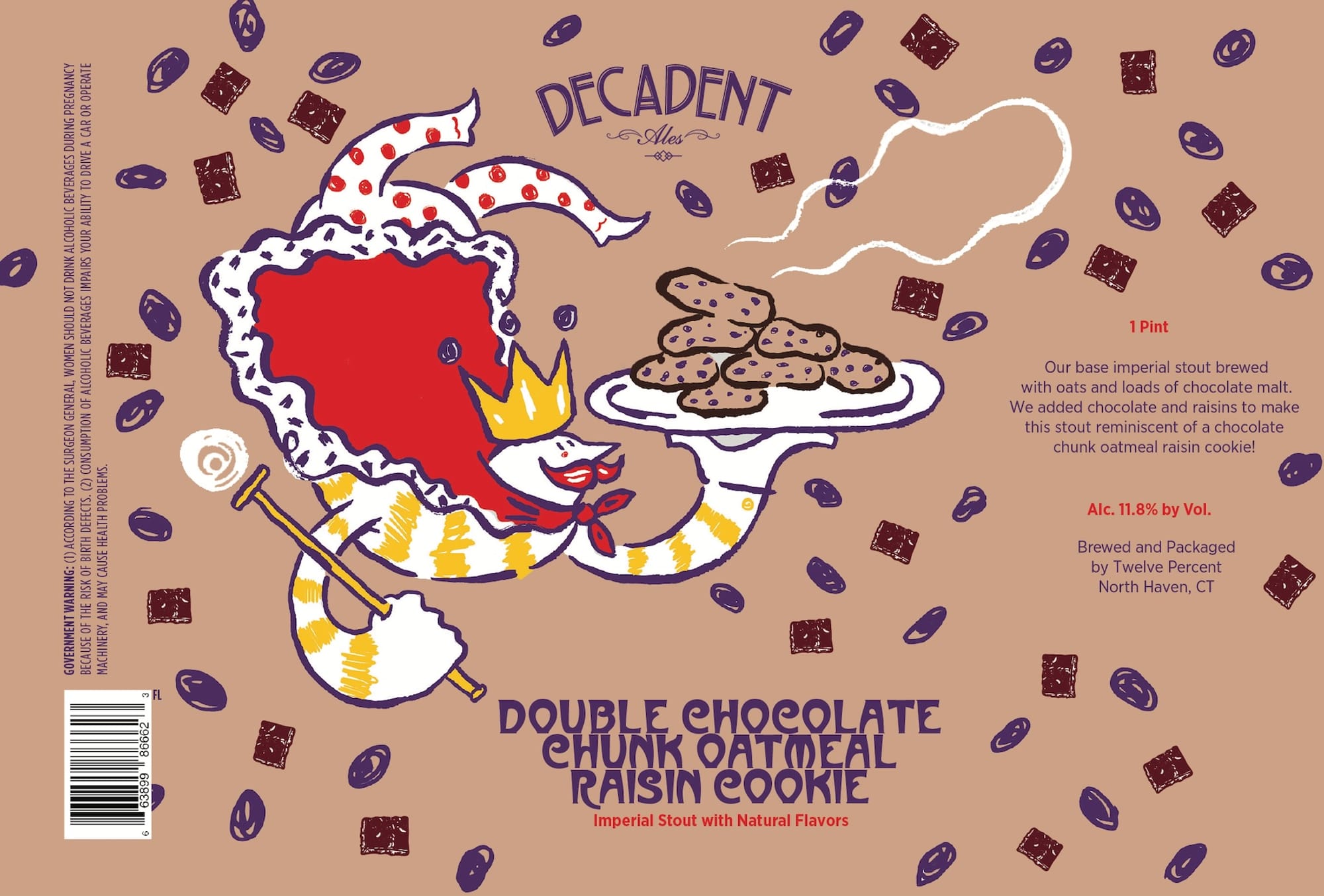 Double Chocolate Chunk Oatmeal Raisin Cookie by Decadent Ales - beer label