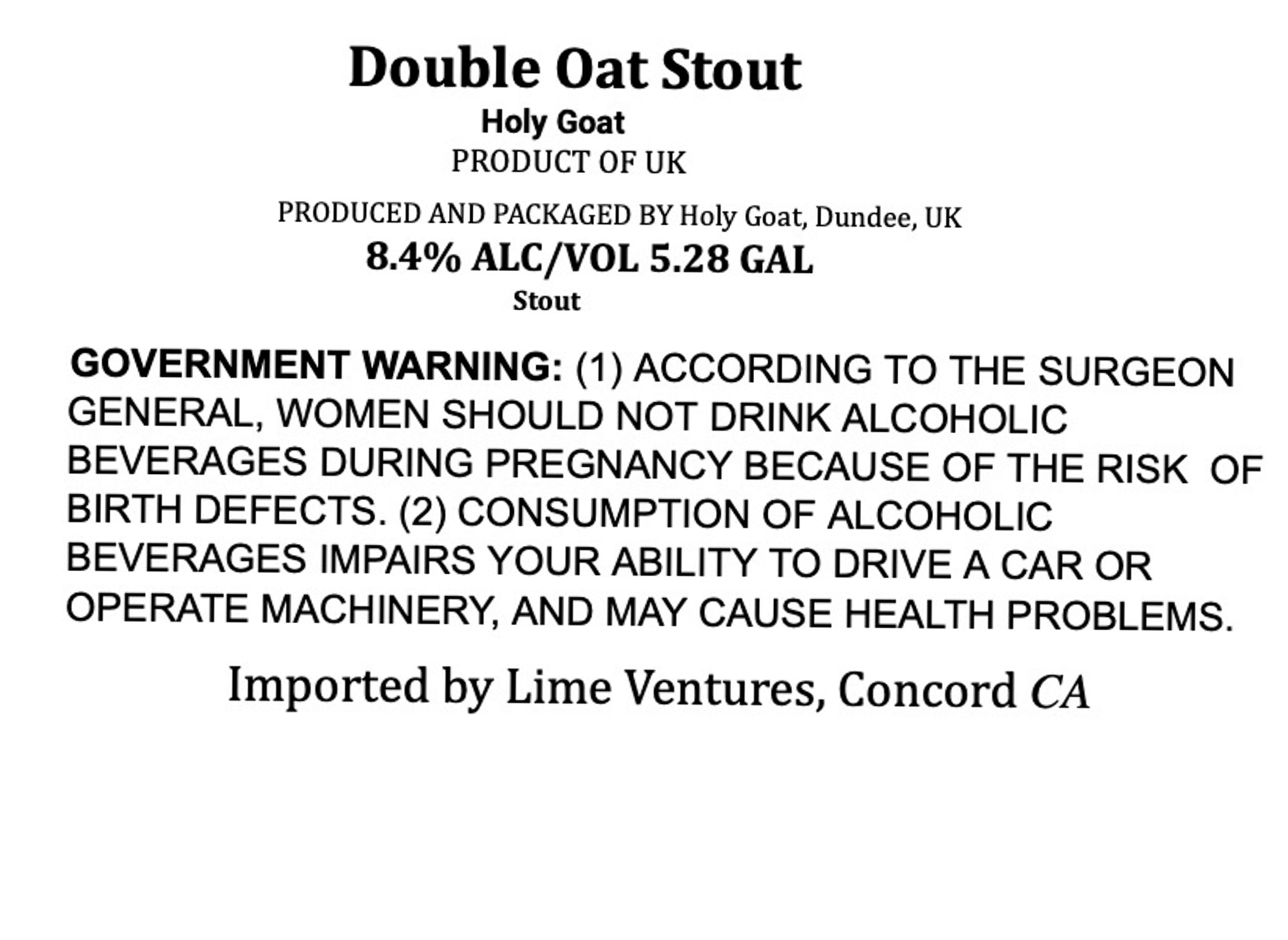 Double Oat Stout by Holy Goat - beer label