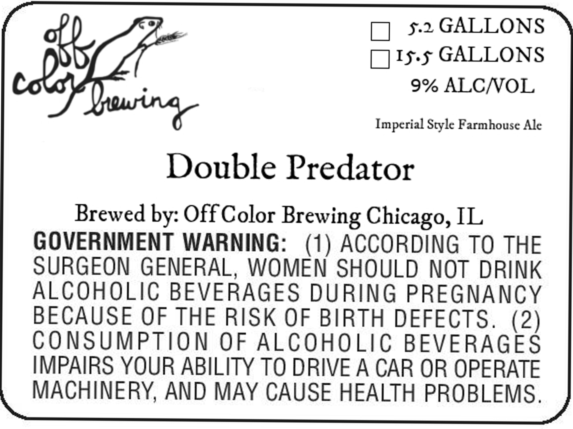 Double Predator by Off Color Brewing - beer label