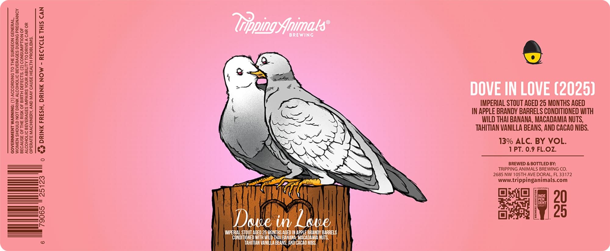 Dove in Love (2025) by Tripping Animals Brewing Co. - beer label
