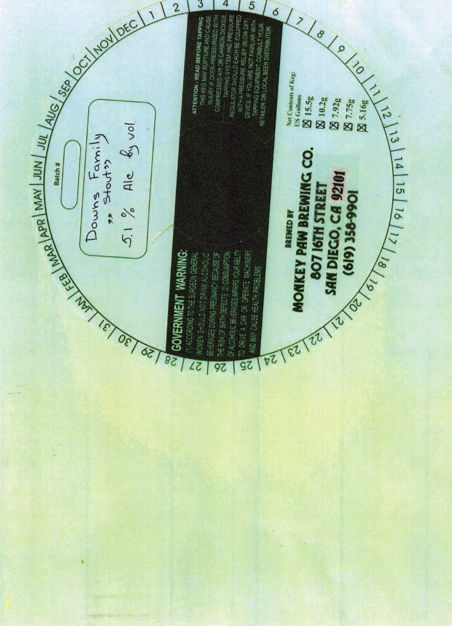 Downs Family Stout by Monkey Paw Brewing Co. - beer label