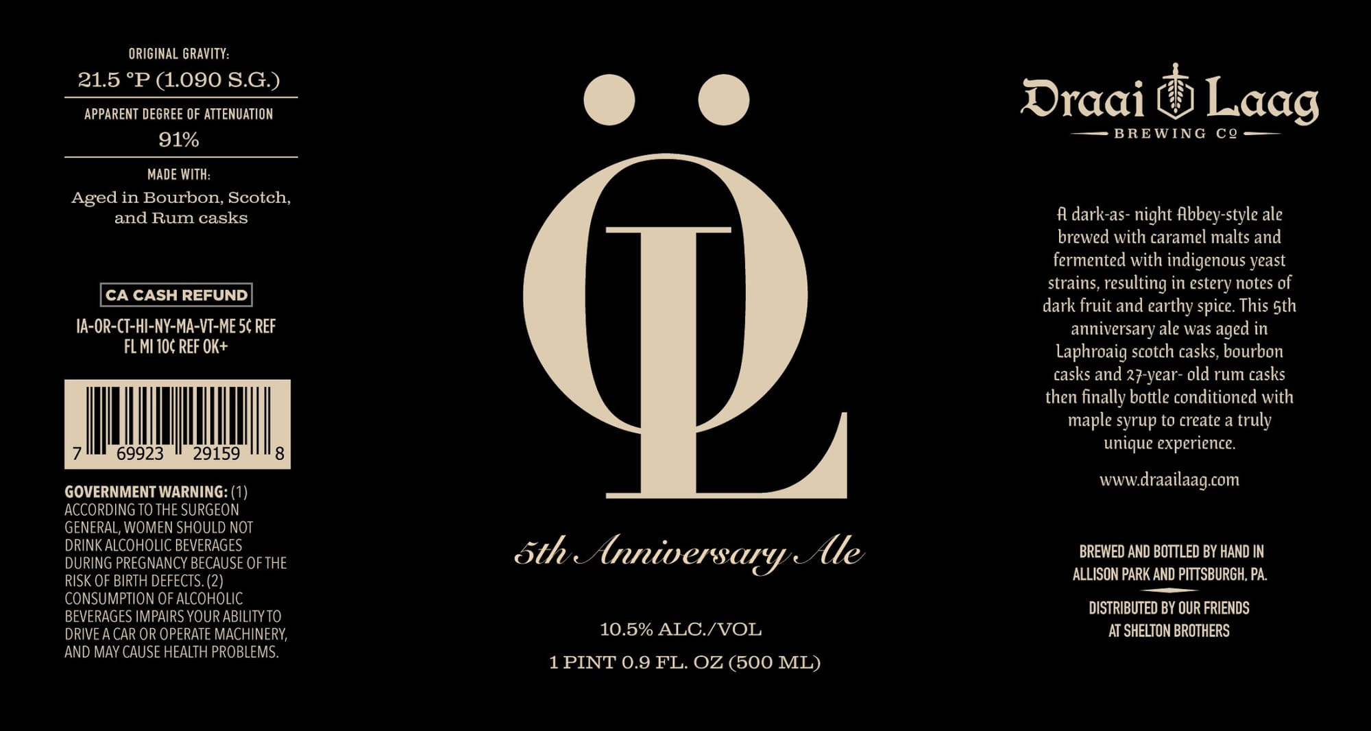 5th Anniversary Ale by Draai Laag Brewing Co. - beer label