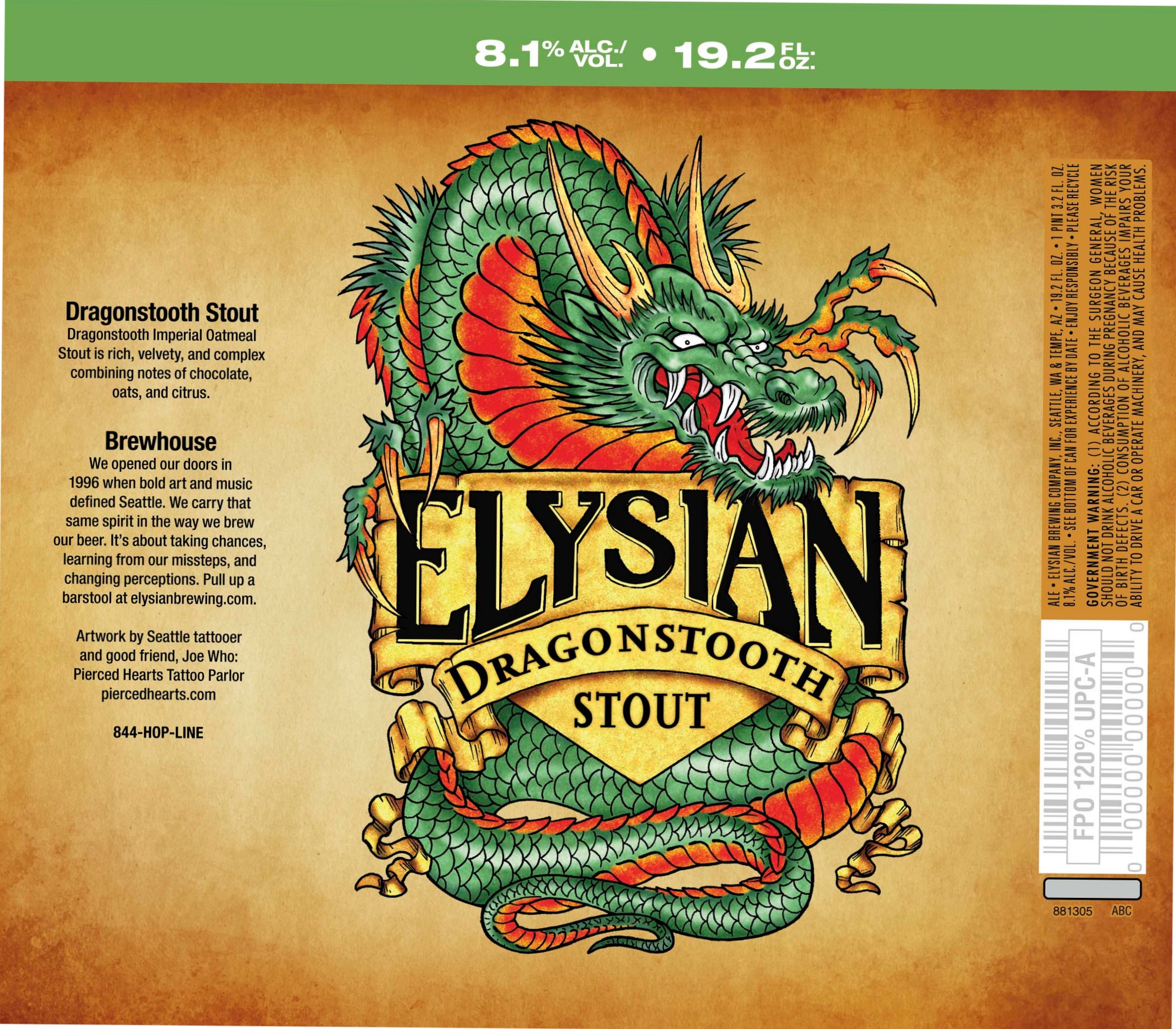 Dragonstooth Stout by Elysian Brewing - beer label