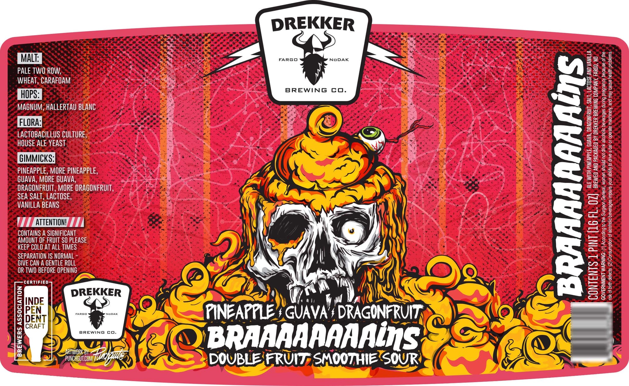 Braaaaaains Double Fruit Smoothie Sour by Drekker Brewing Co. - beer label