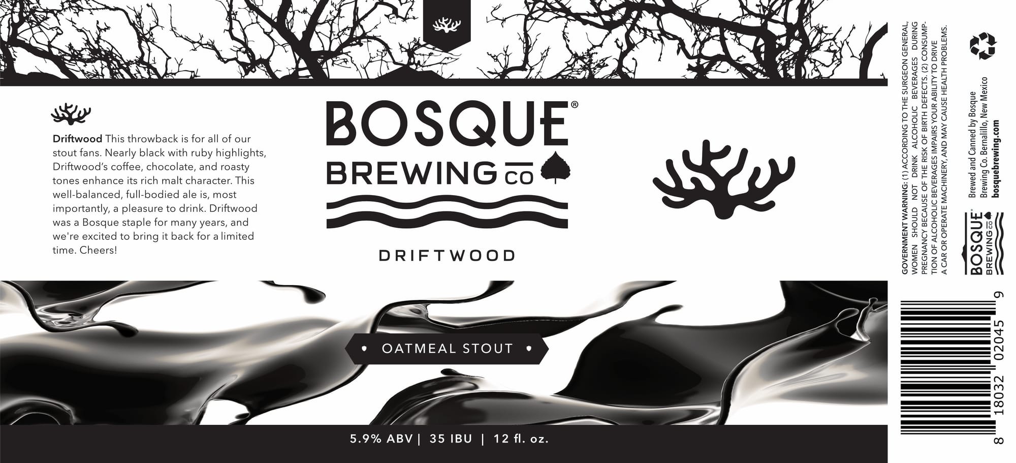Driftwood Oatmeal Stout by Bosque Brewing Co. - beer label